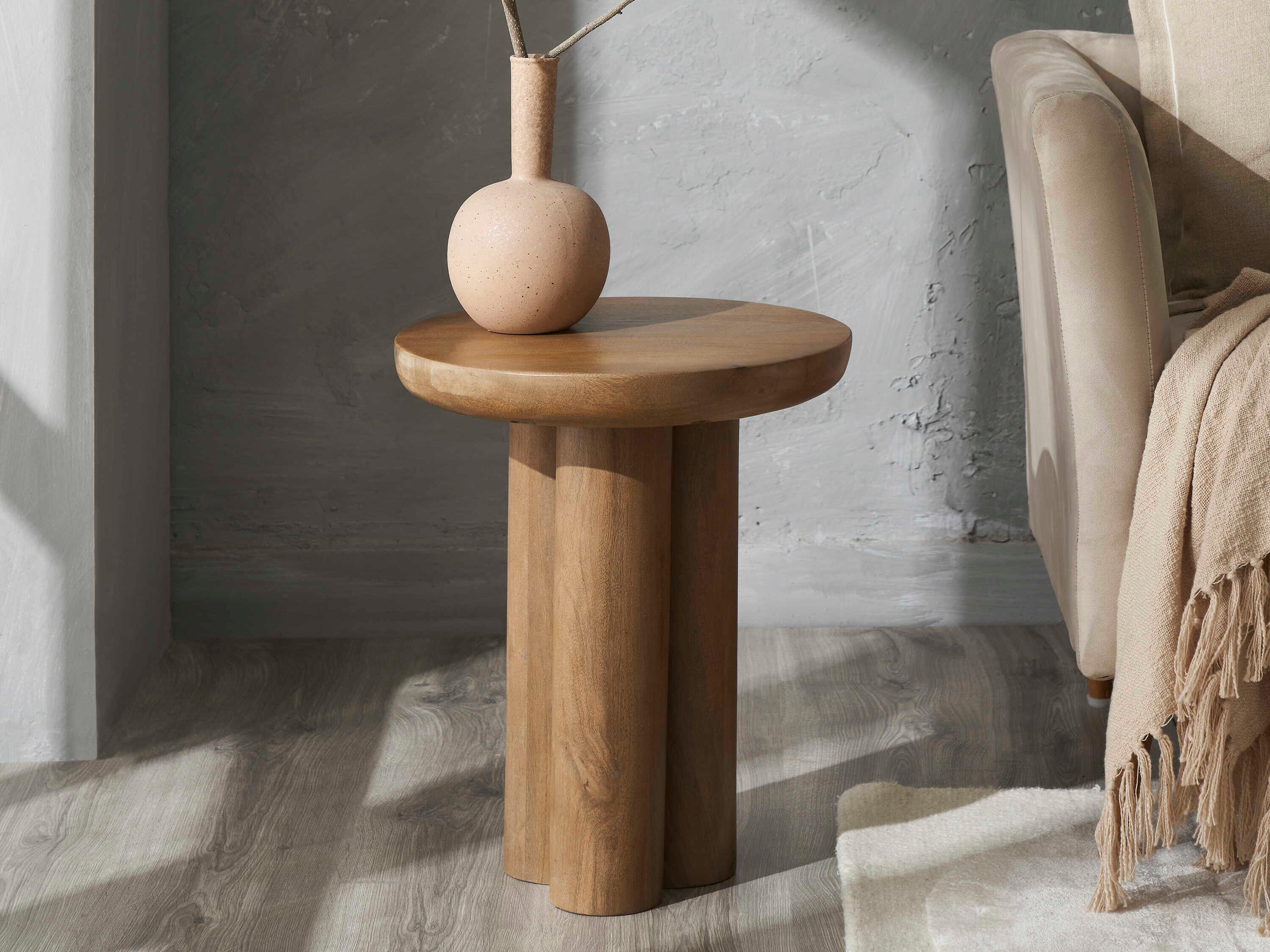 Renwil Honey Round Wood Light Brown End Table