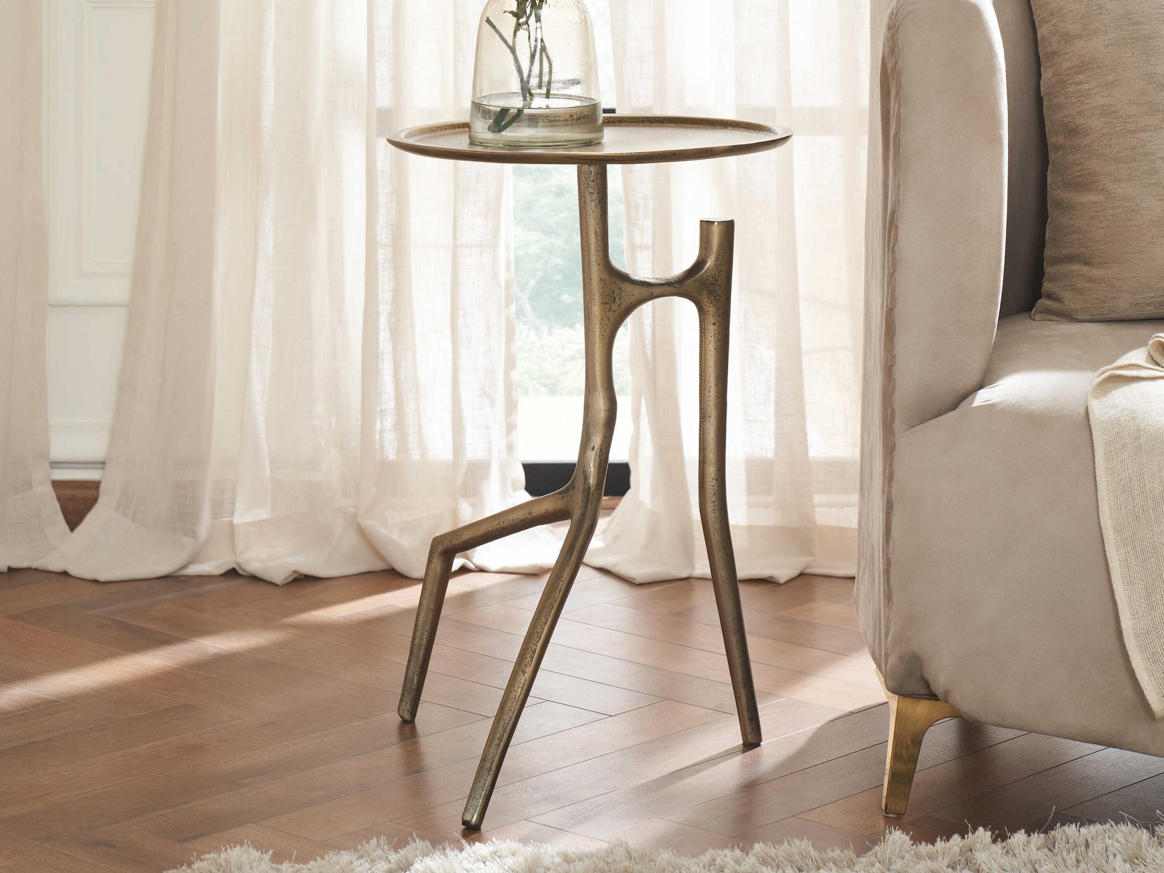 Renwil Tosca Round Metal Antique Brass End Table