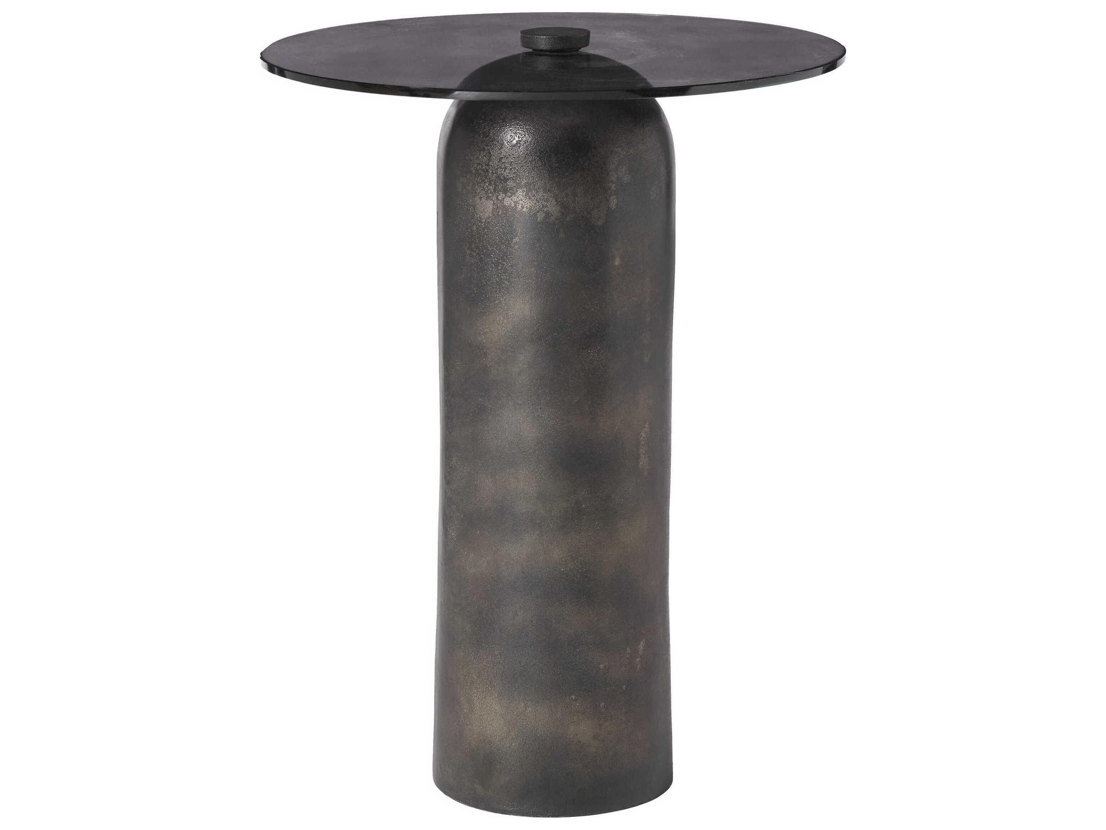 Arta Round Glass Charcoal Grey End Table