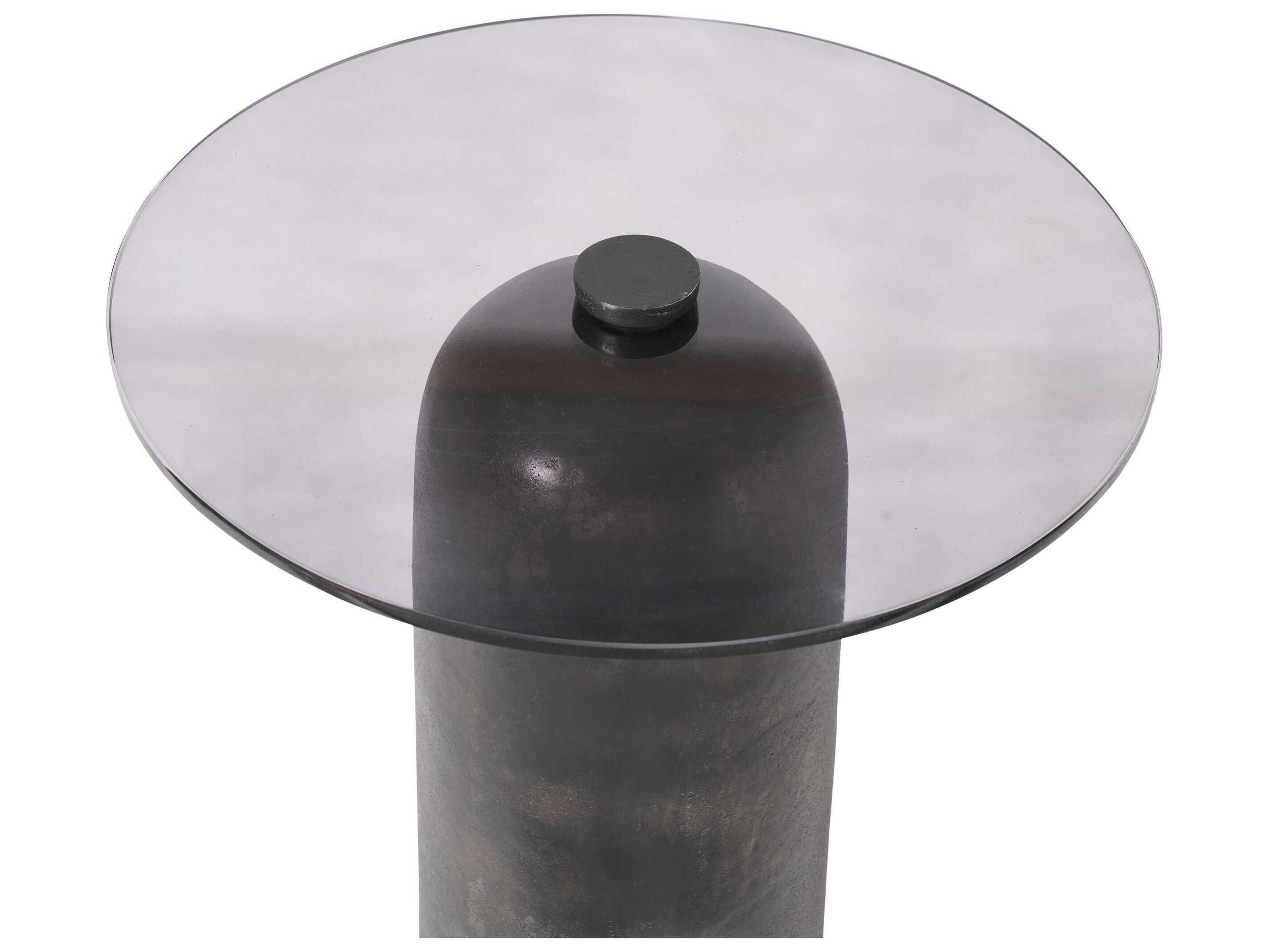 Renwil Arta Round Glass Charcoal Grey End Table