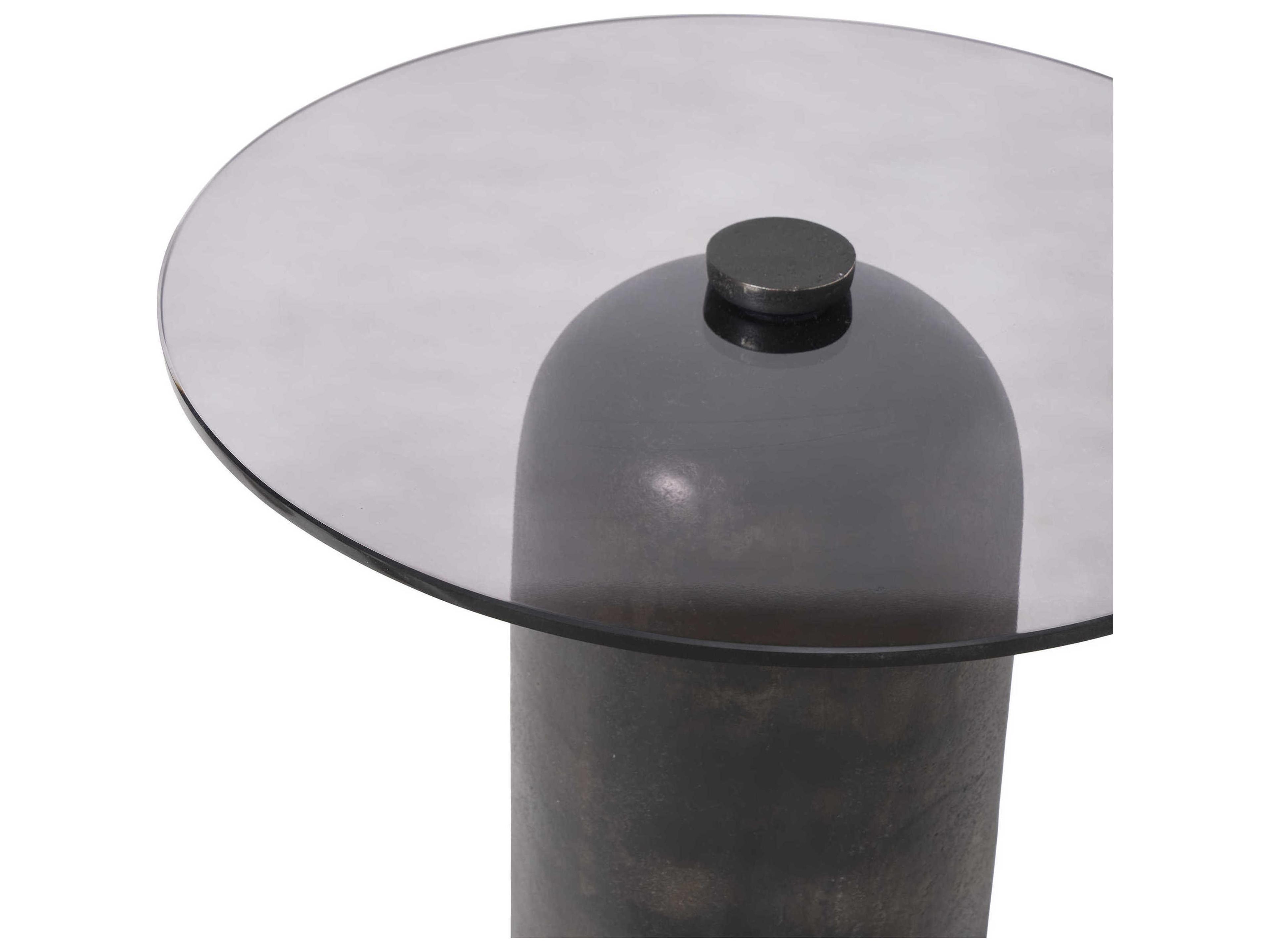 Renwil Arta Round Glass Charcoal Grey End Table