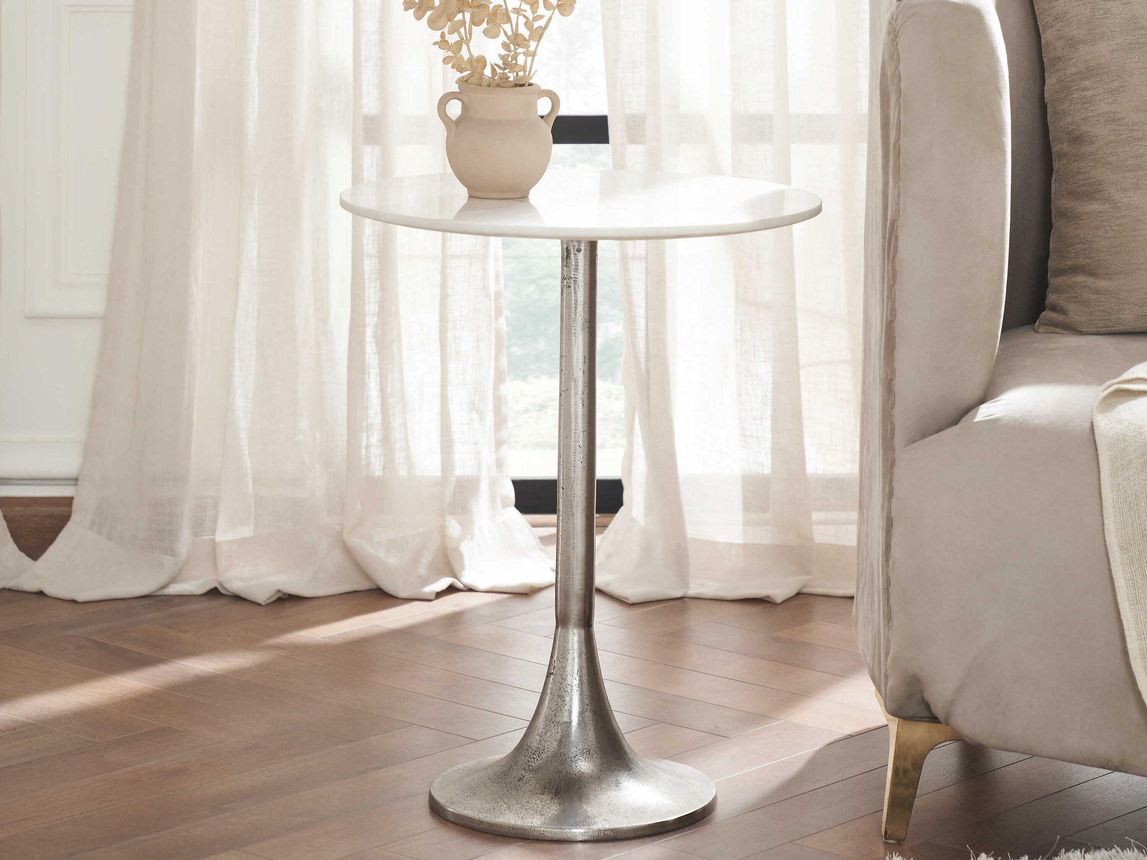 Renwil Eloa Round Marble Antique Nickel End Table