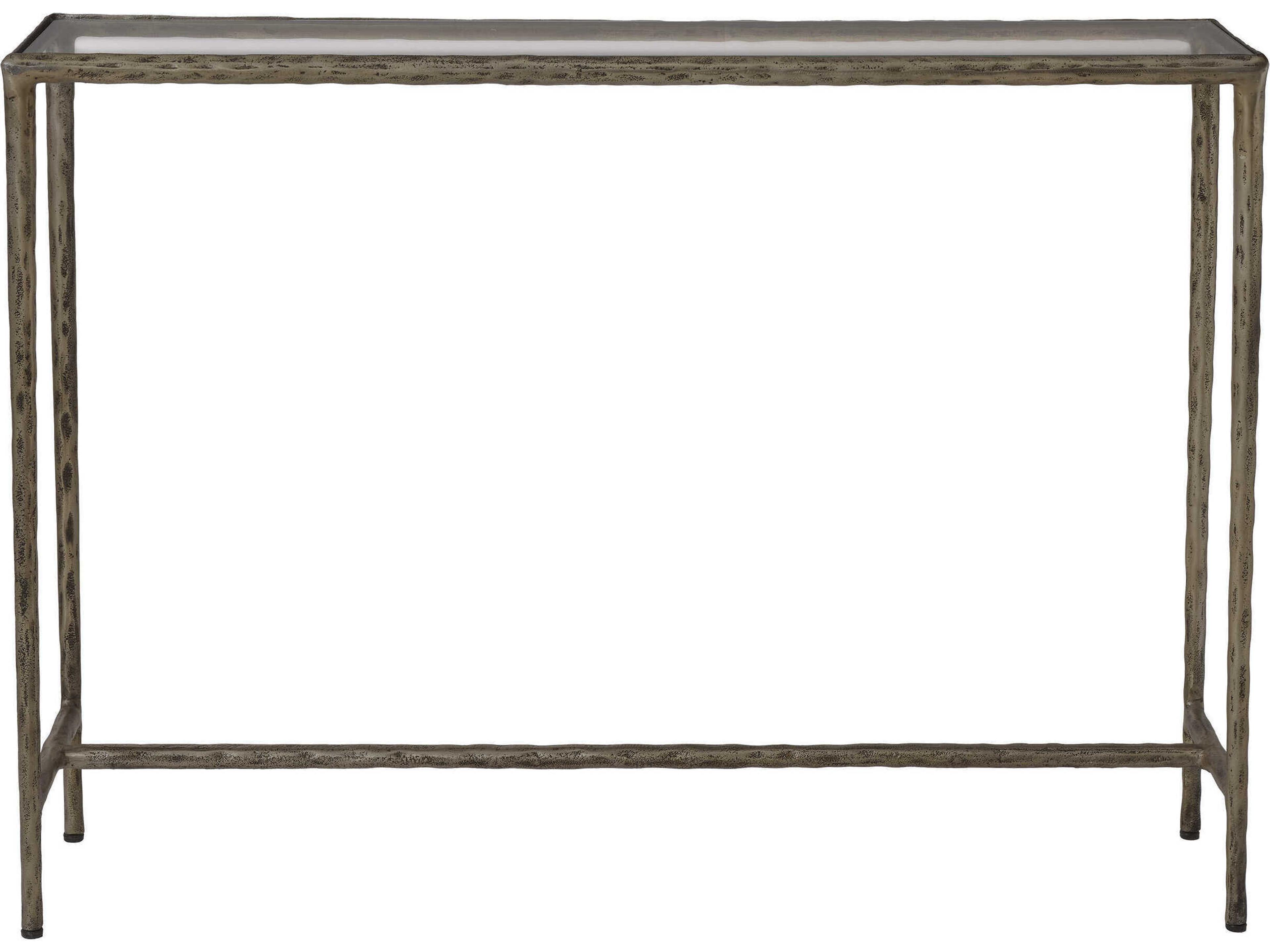 Renwil Nara Rectangular Glass Antique Brass Console Table