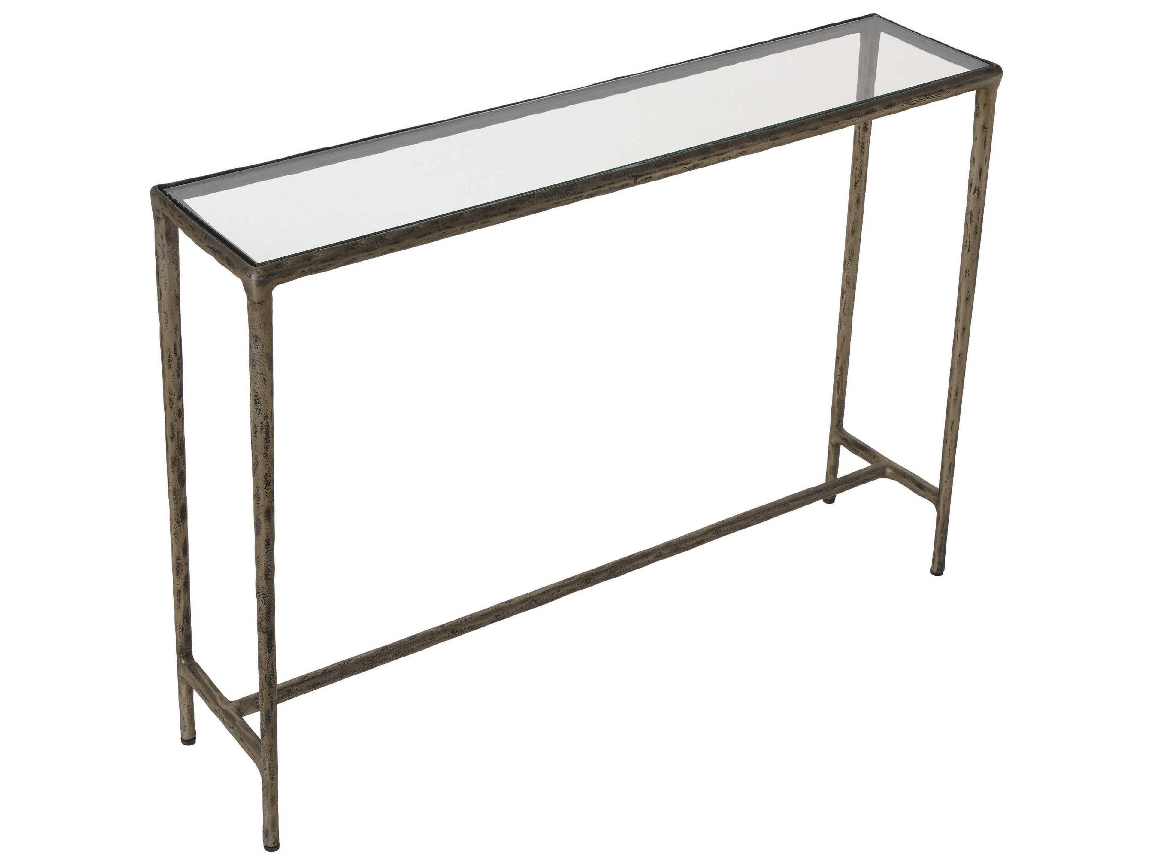 Renwil Nara Rectangular Glass Antique Brass Console Table