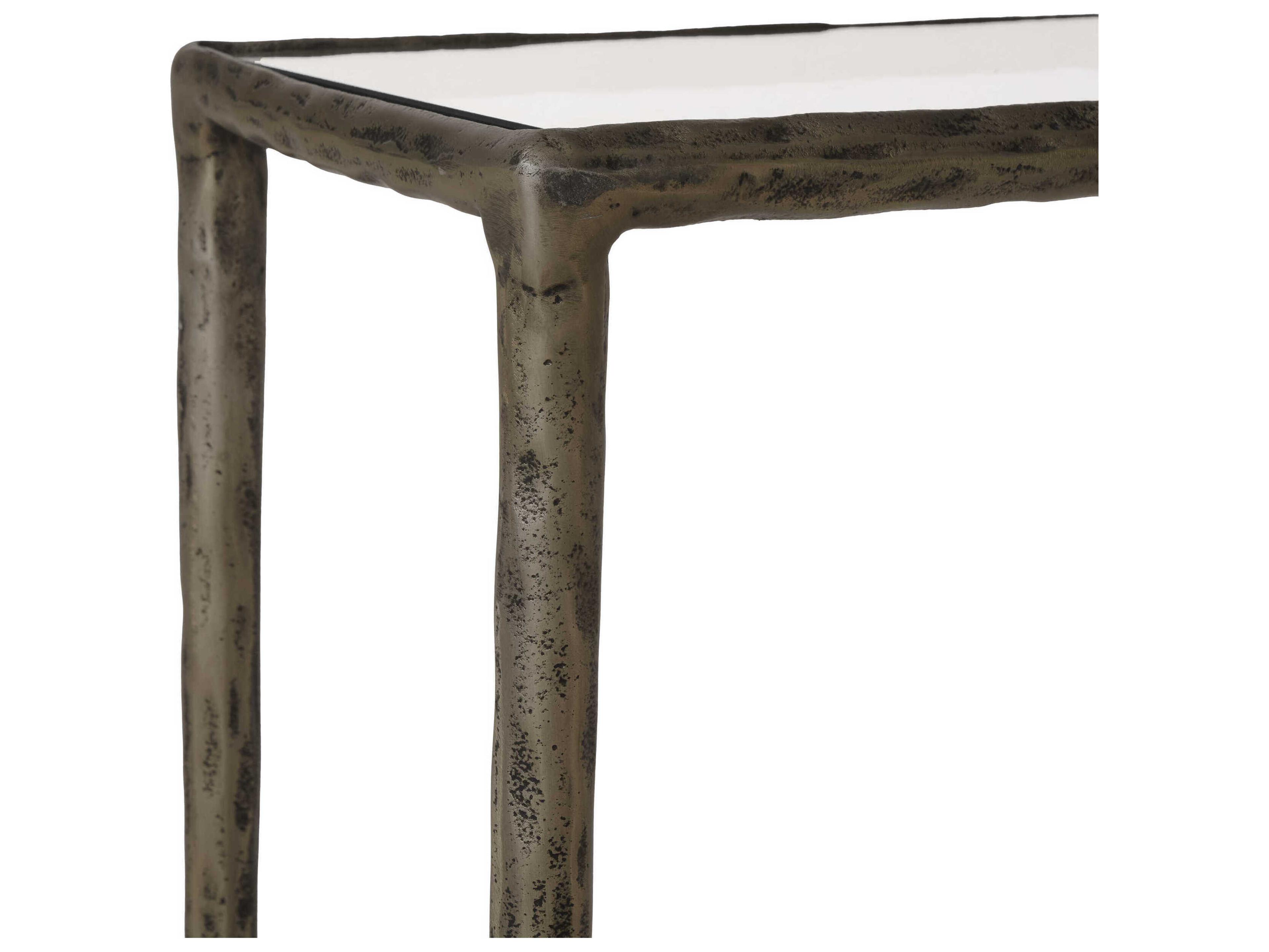 Renwil Nara Rectangular Glass Antique Brass Console Table