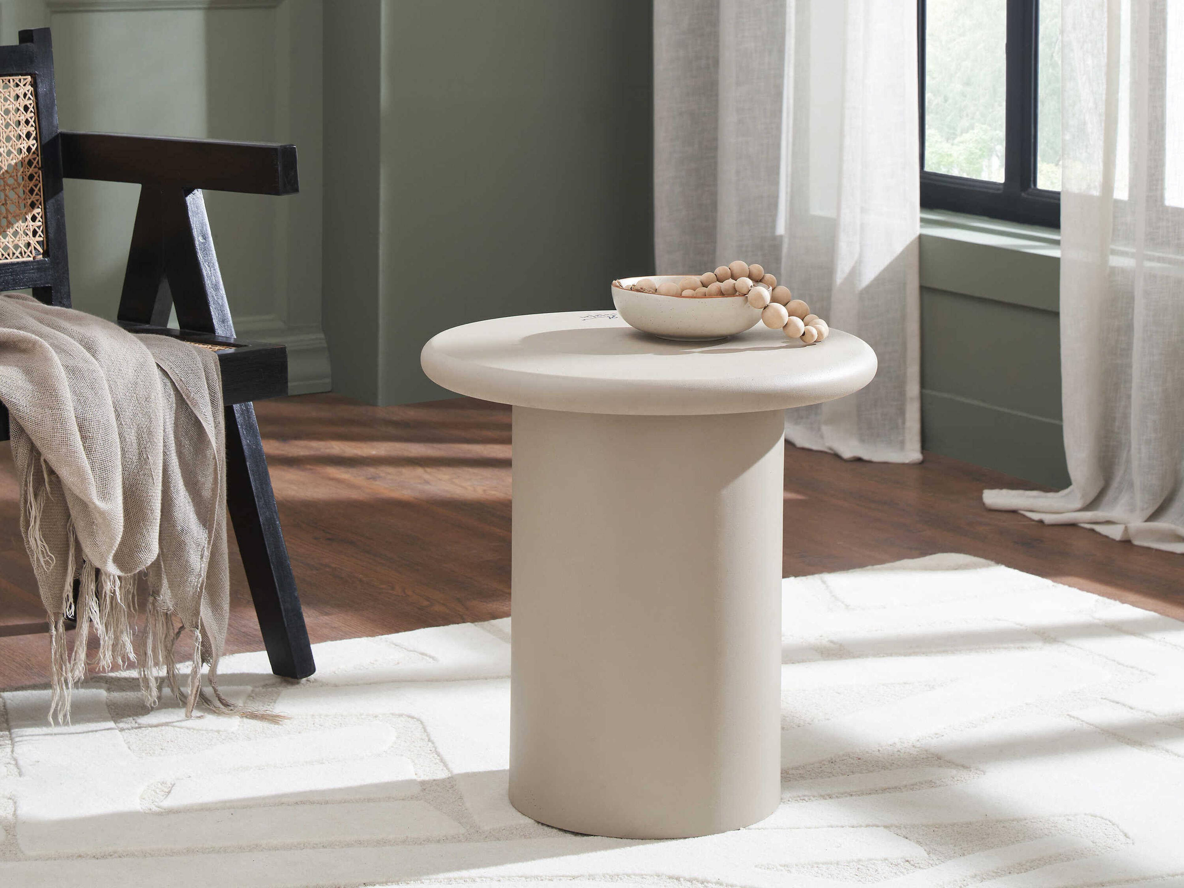 Renwil Riya Round Concrete Texture Matte Cream End Table