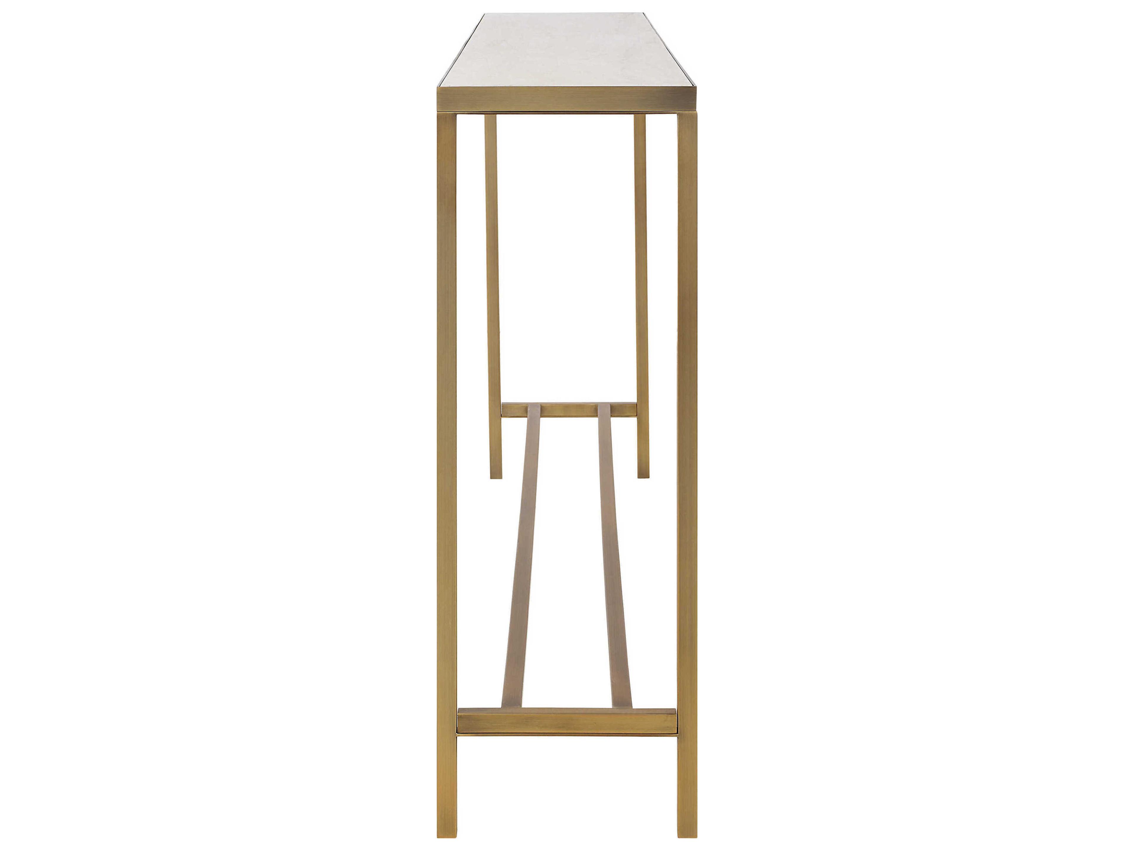 Renwil Rectangular Marble Antique Brushed Brass Console Table