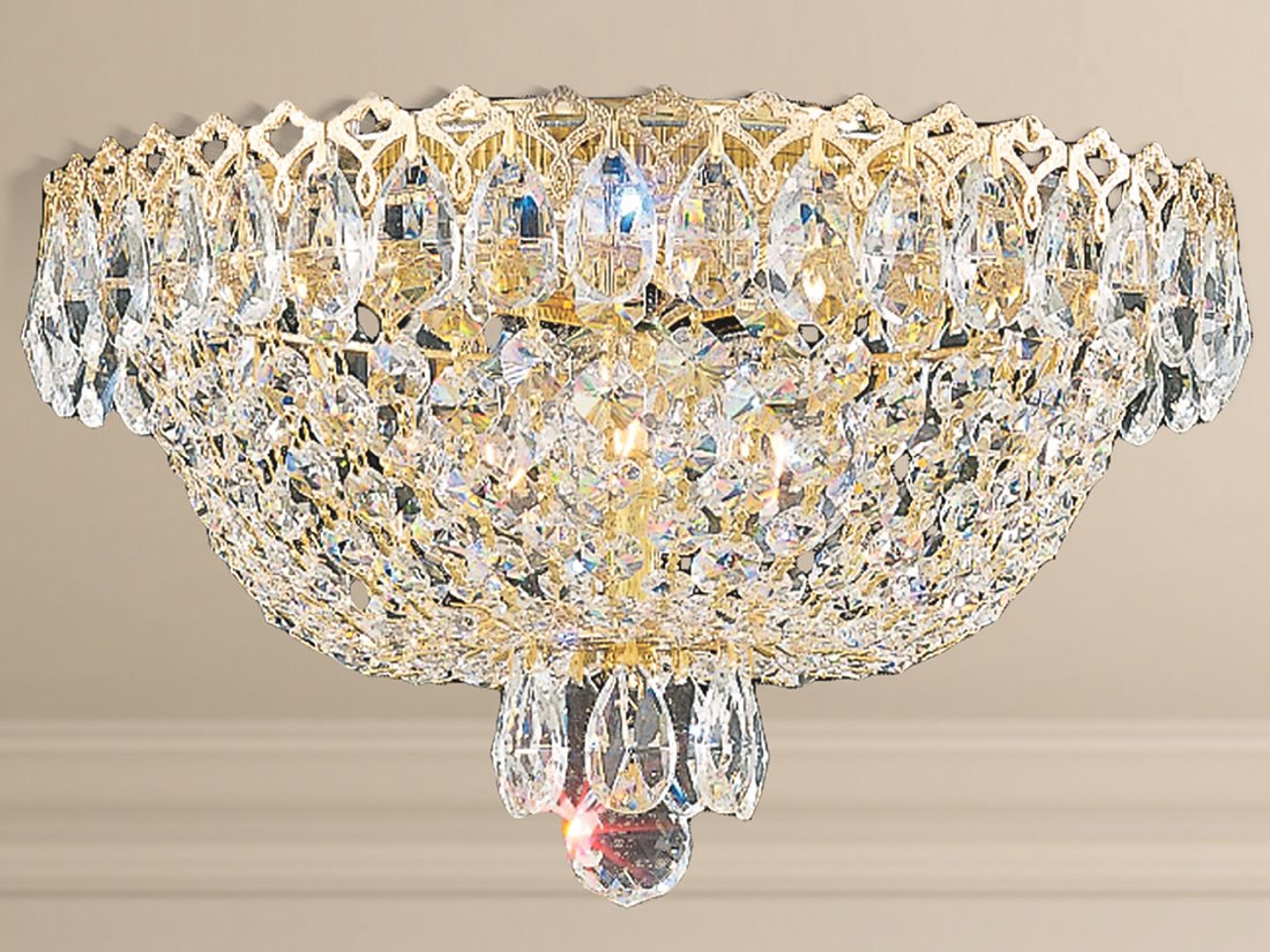 Schonbek Camelot 3-Light Gold Crystal Bowl Flush Mount