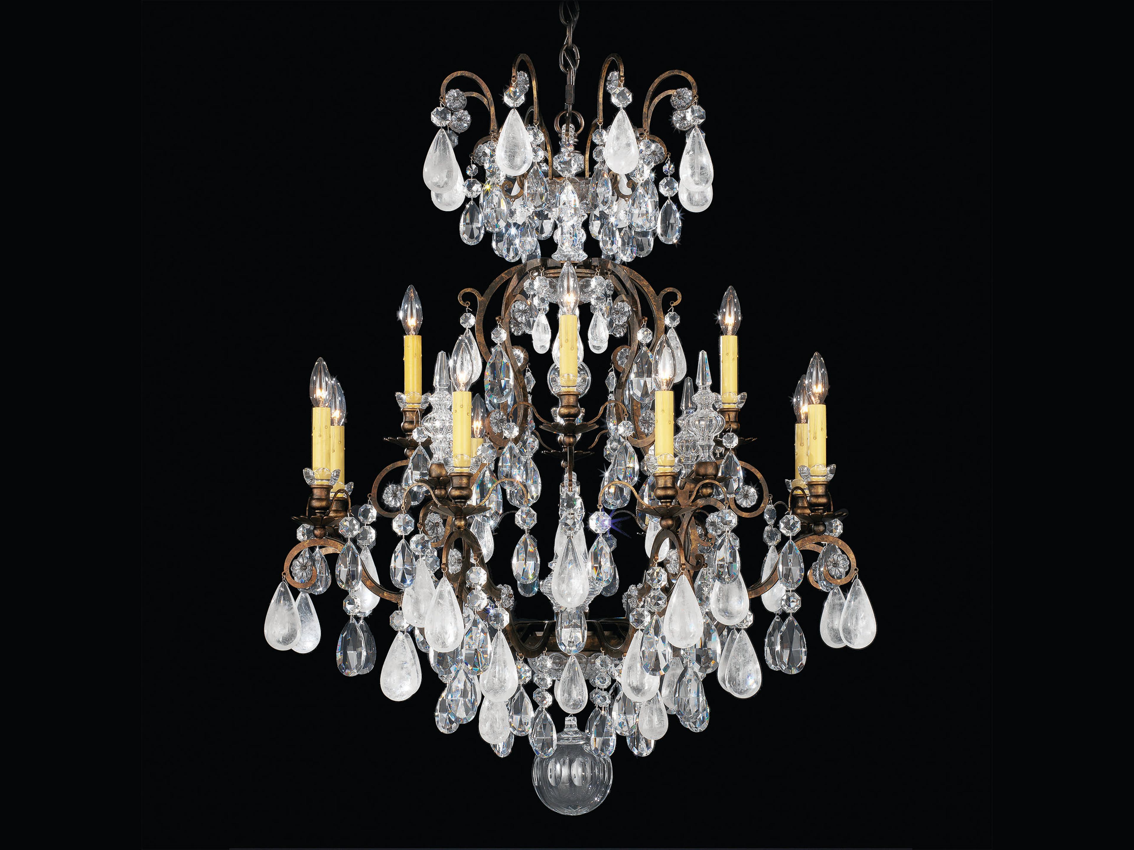 Renaissance Rock Crystal 13-Light Bronze Candelabra Chandelier