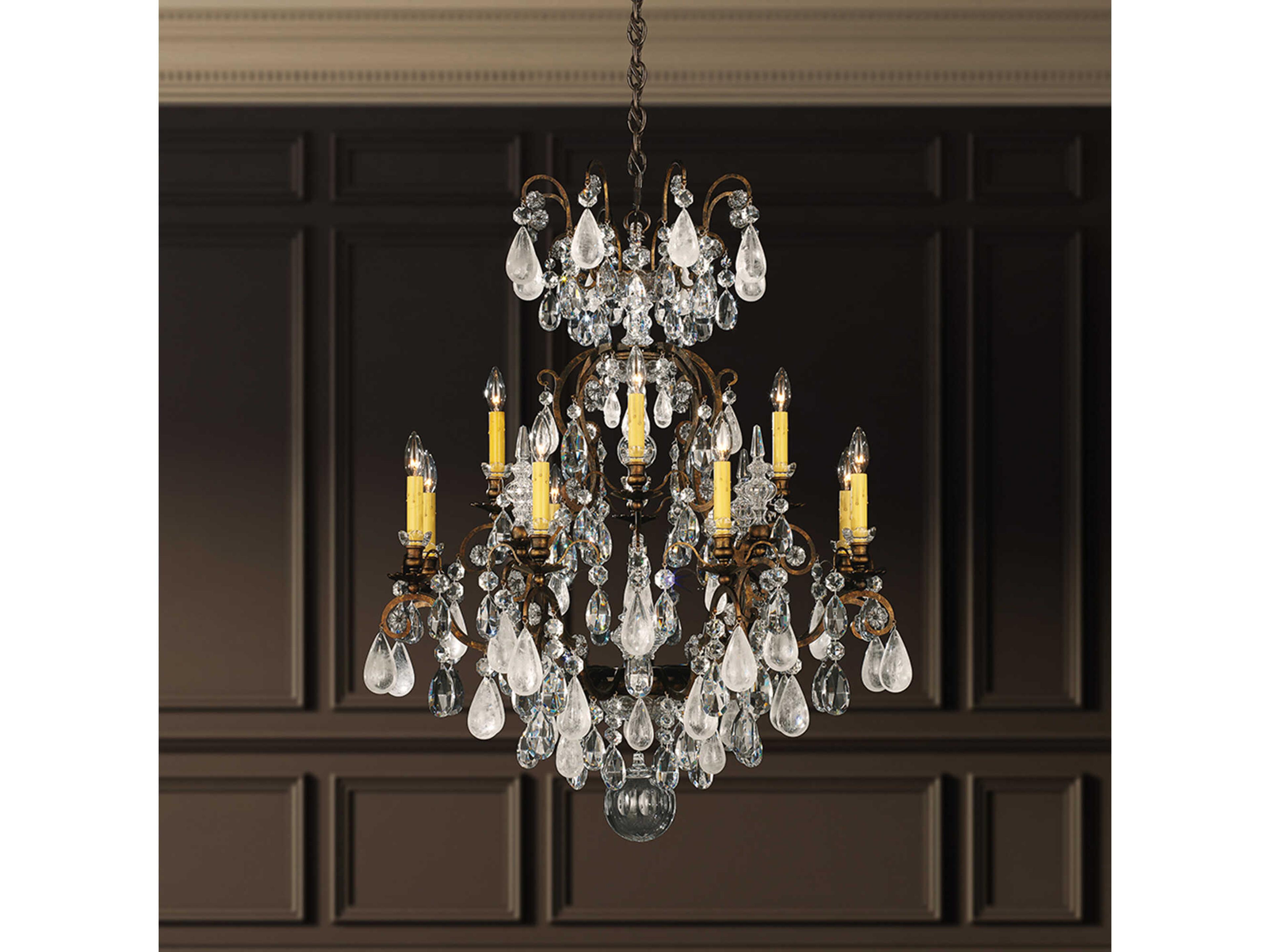 Schonbek Renaissance Rock Crystal 13-Light Bronze Candelabra Chandelier