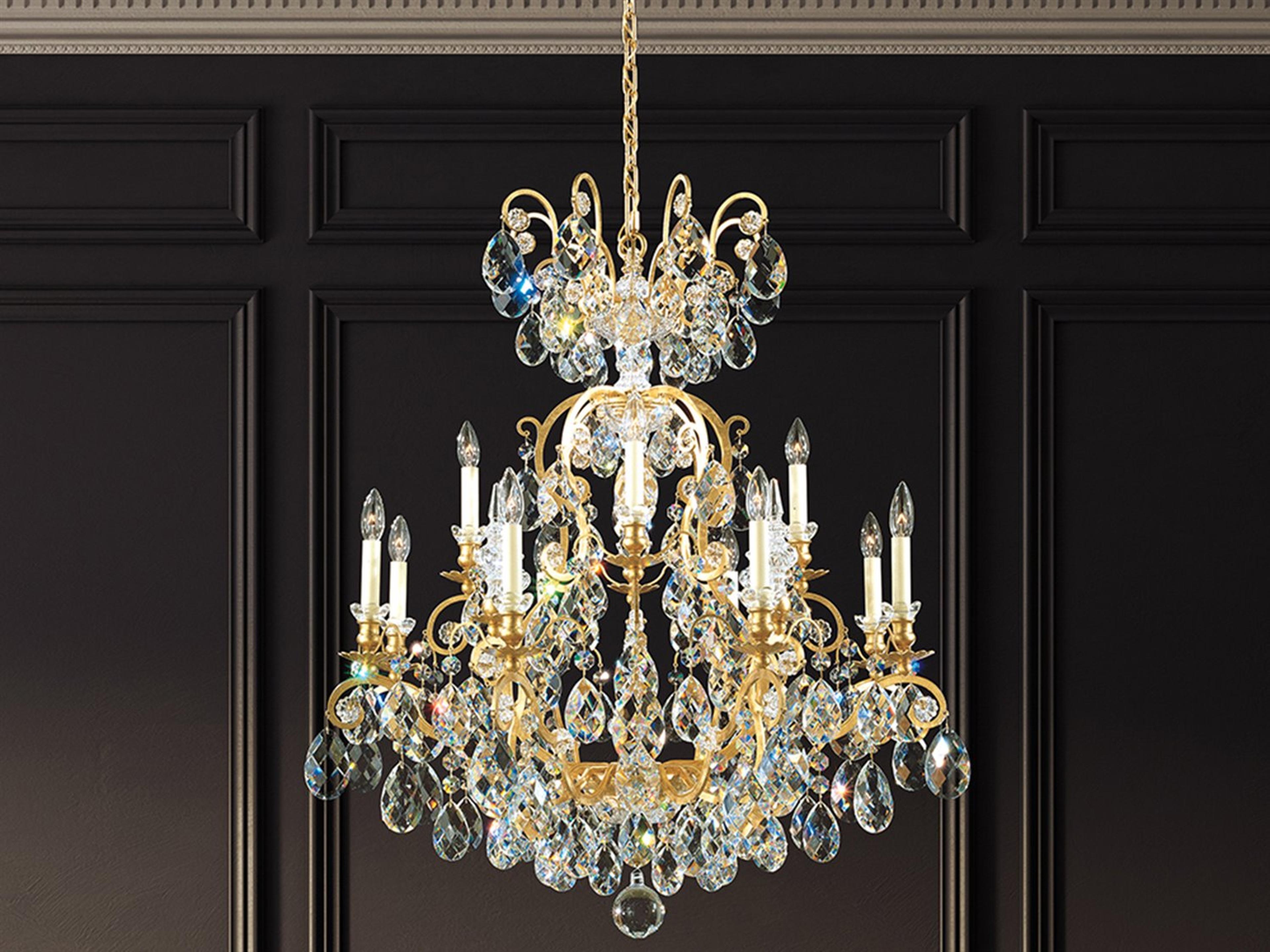 Schonbek 13-Light Gold Crystal Candelabra Chandelier