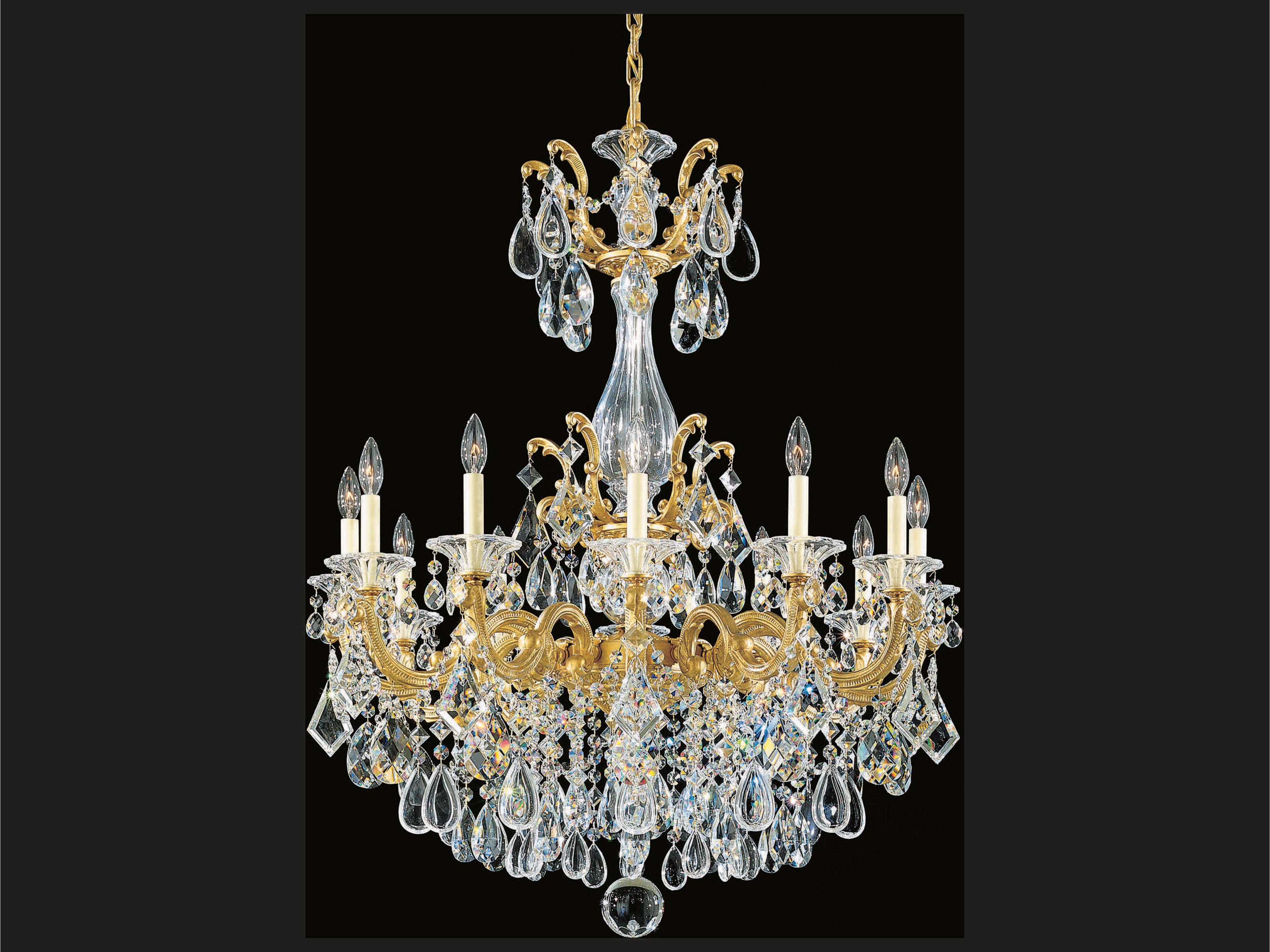 La Scala 12-Light Gold Crystal Candelabra Chandelier