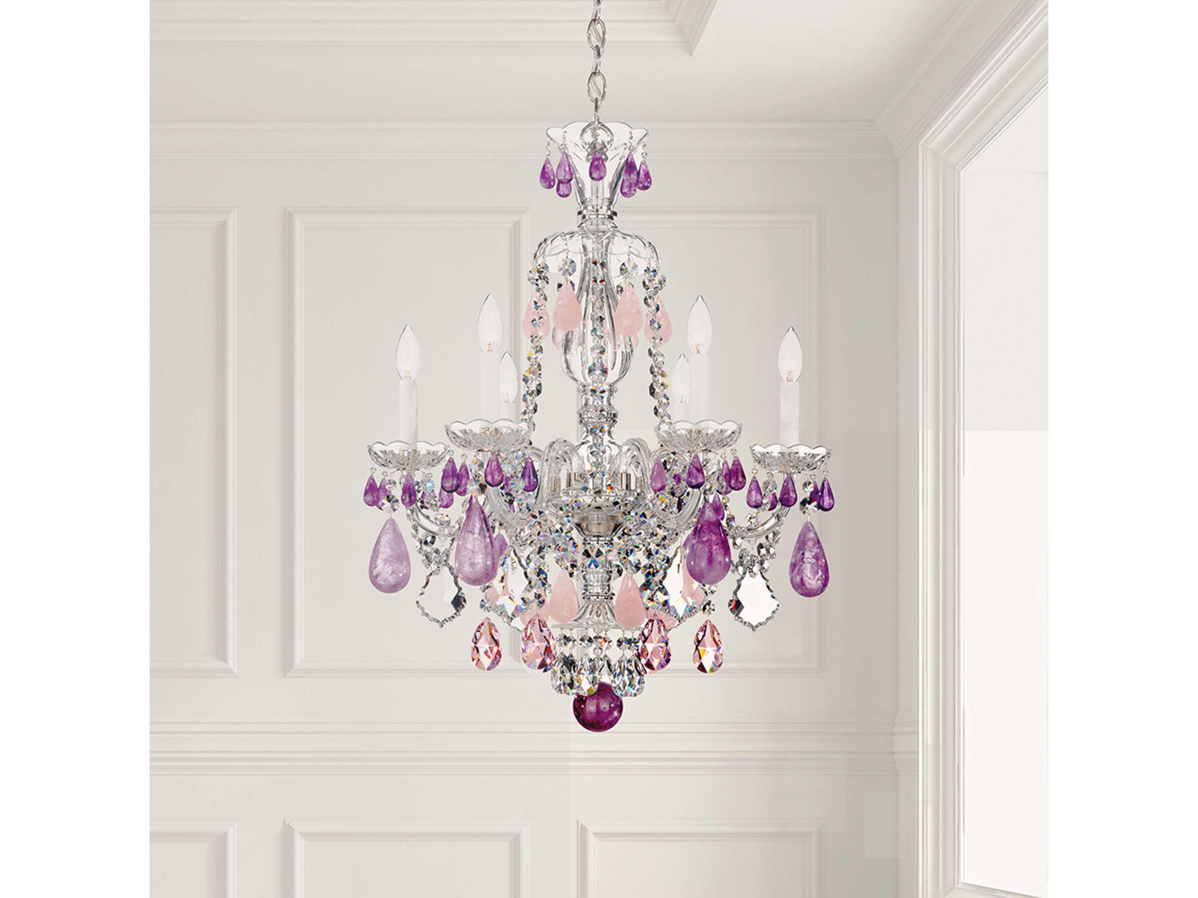 Schonbek Hamilton Rock Crystal 6-Light Silver Candelabra Chandelier