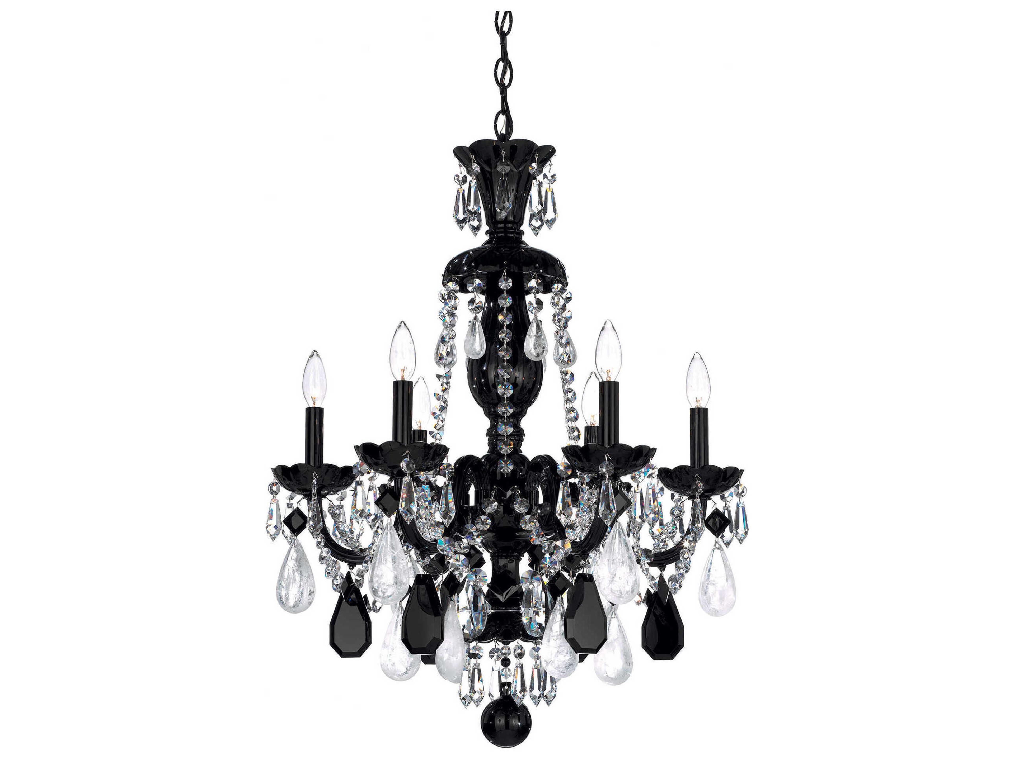 Schonbek Hamilton Rock Crystal 6-Light Jet Black Candelabra Chandelier