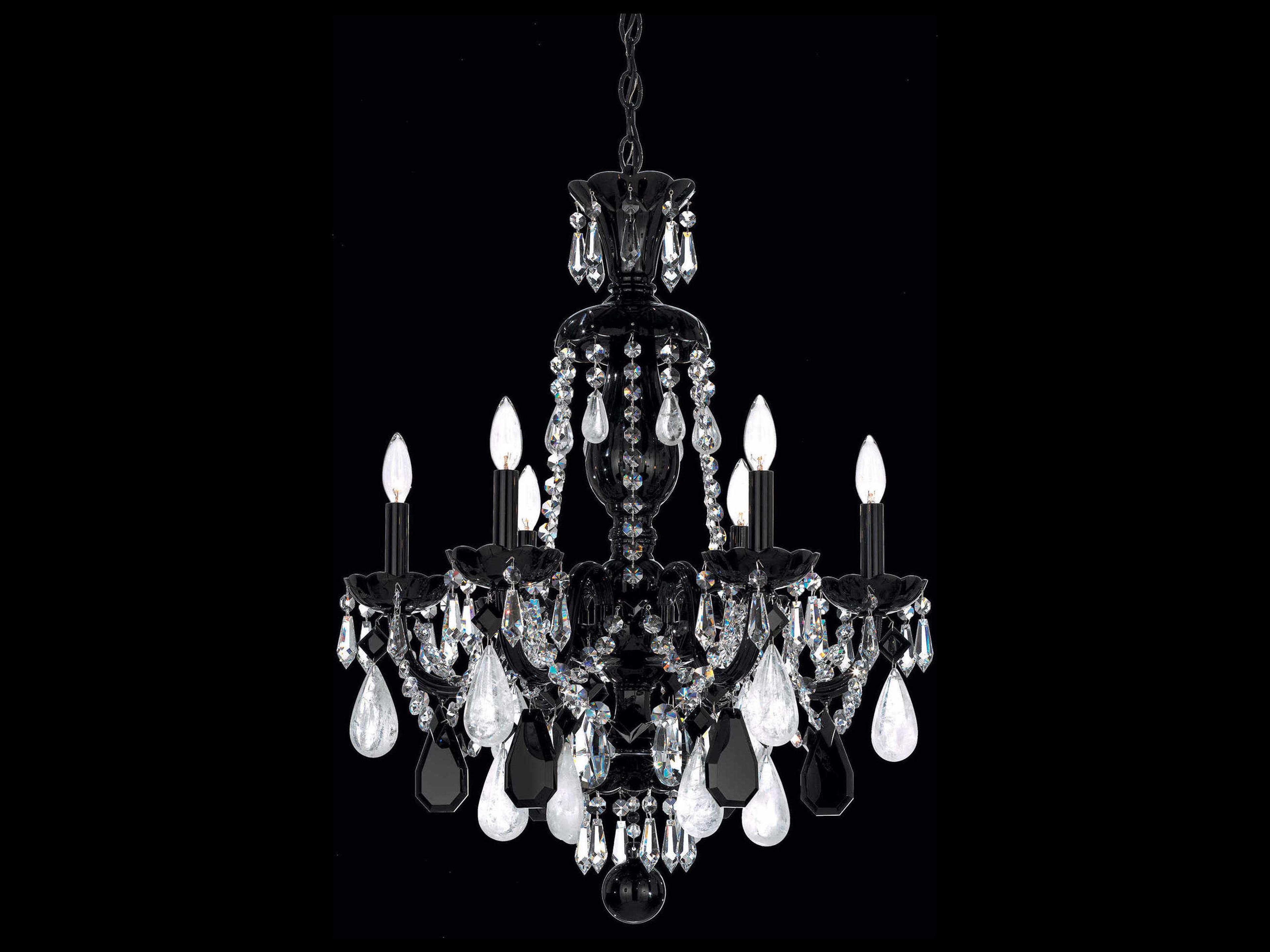 Schonbek Hamilton Rock Crystal 6-Light Jet Black Candelabra Chandelier