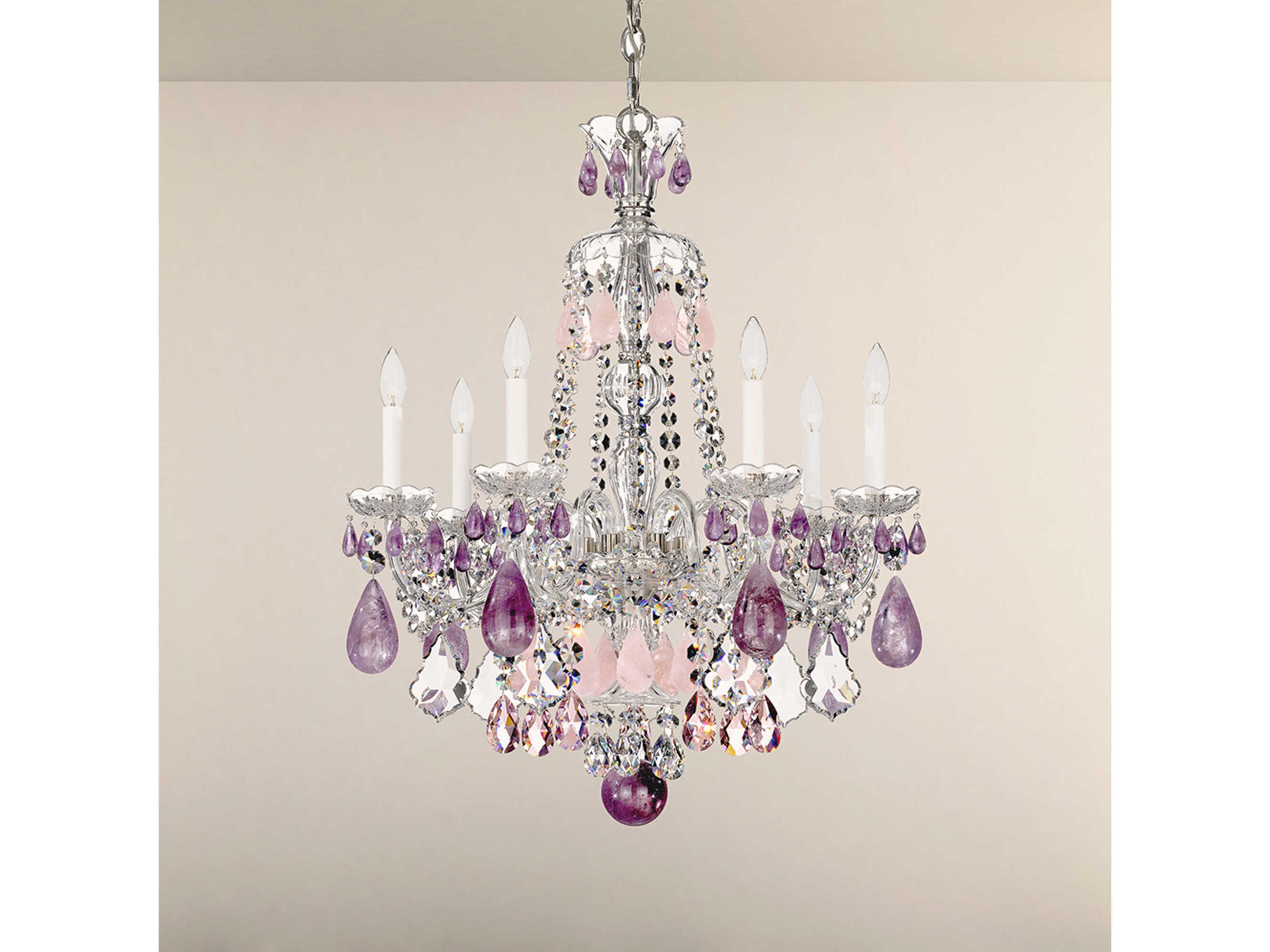Schonbek Hamilton Rock Crystal 7-Light Silver Candelabra Chandelier