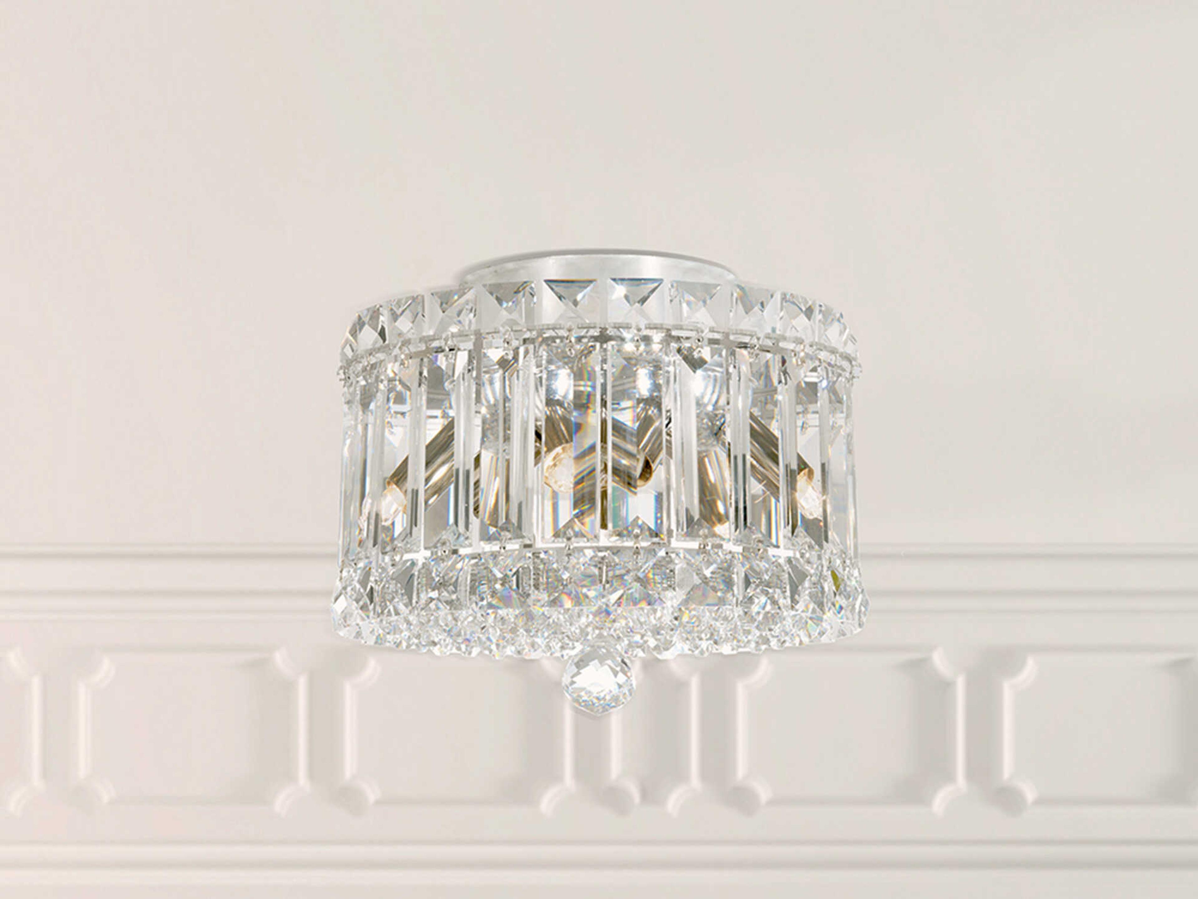 Schonbek Plaza 4-Light Stainless Steel Crystal Drum Flush Mount