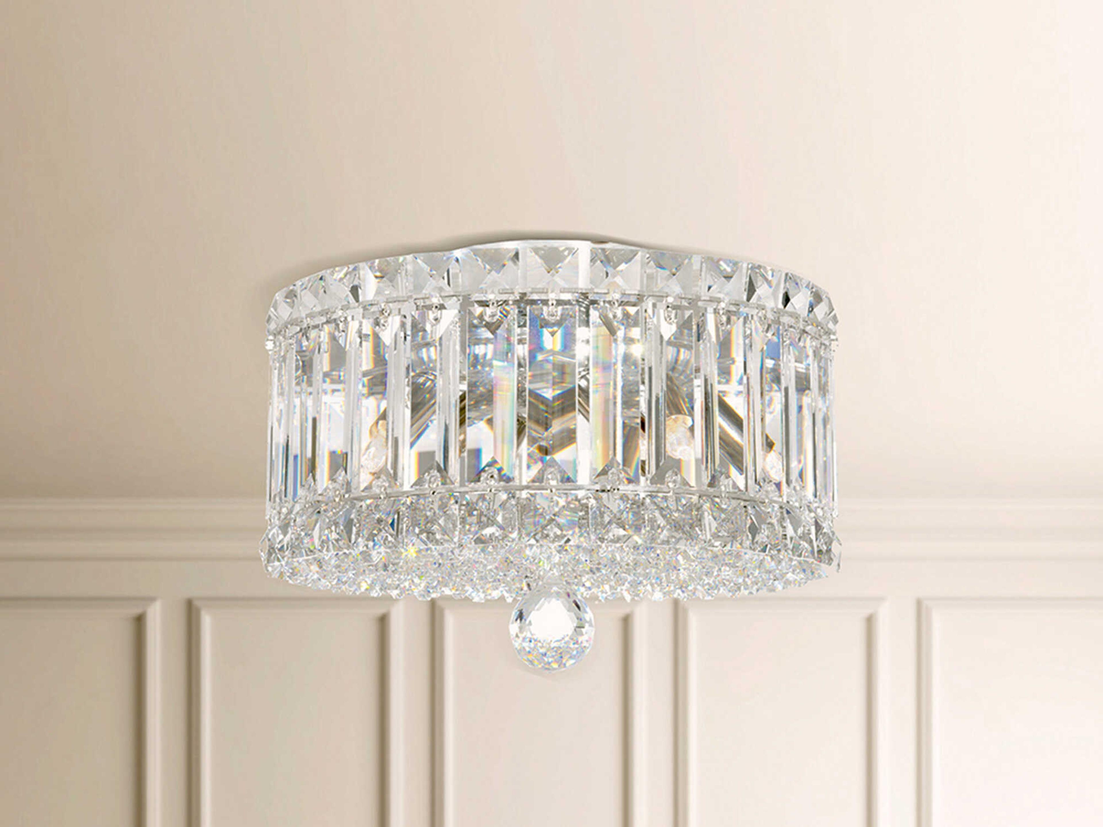 Schonbek Plaza 4-Light Stainless Steel Crystal Glass Drum Flush Mount