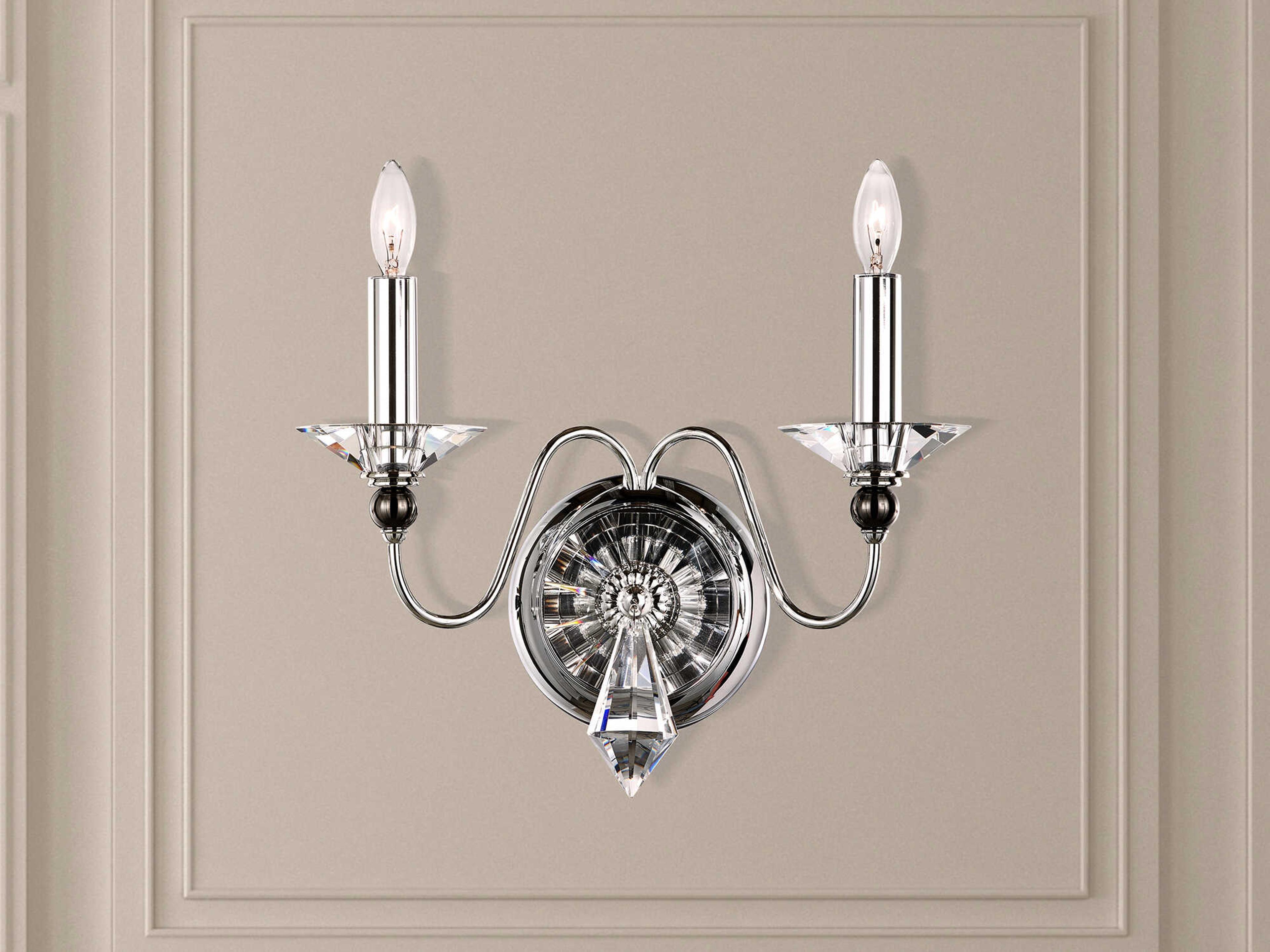 Schonbek Jasmine 2-Light Polished Silver Crystal Wall Sconce