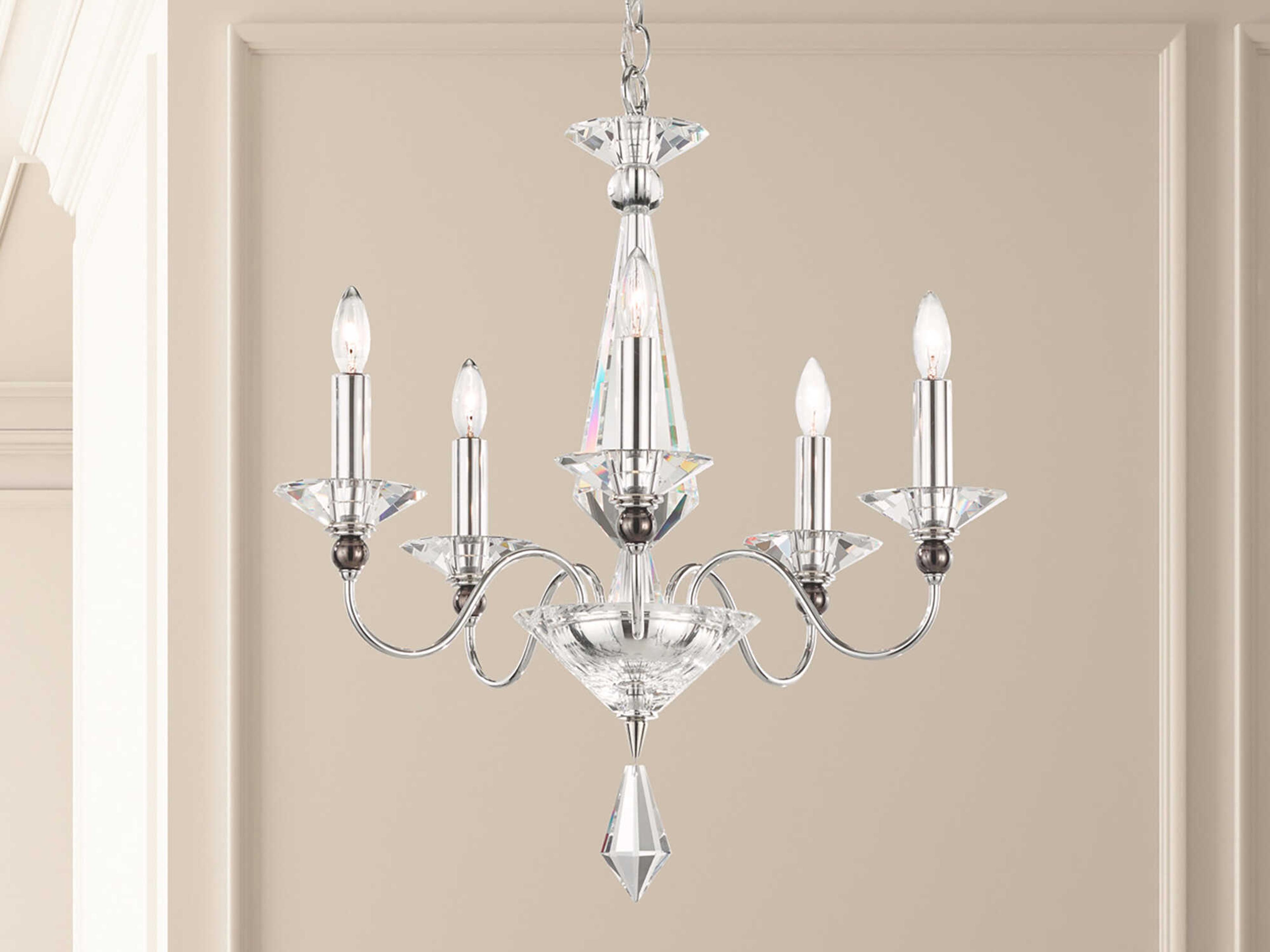 Schonbek Jasmine 5-Light Polished Silver Crystal Candelabra Chandelier