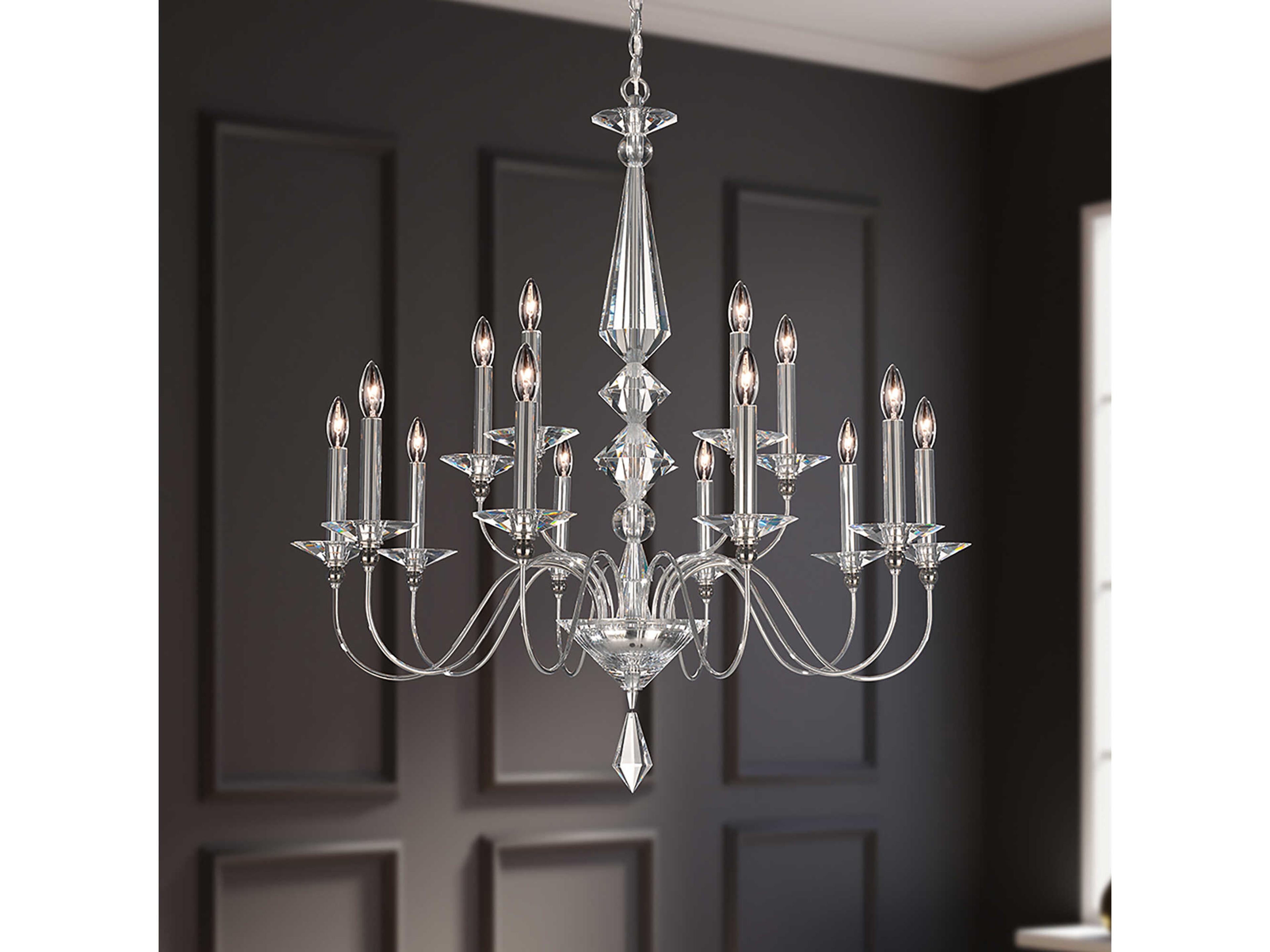 Schonbek Jasmine 15-Light Polished Silver Crystal Candelabra Chandelier