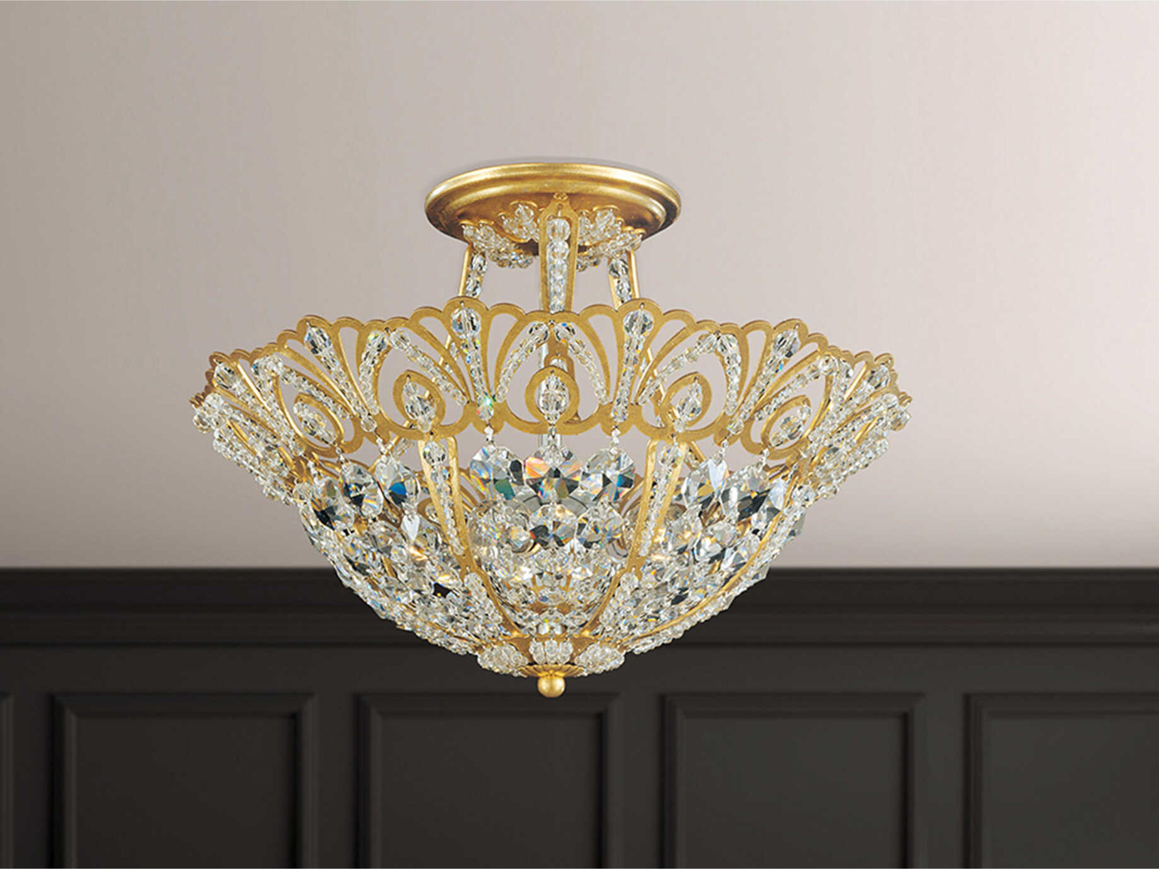Schonbek Rivendell 5-Light Gold Crystal Bowl Semi Flush Mount