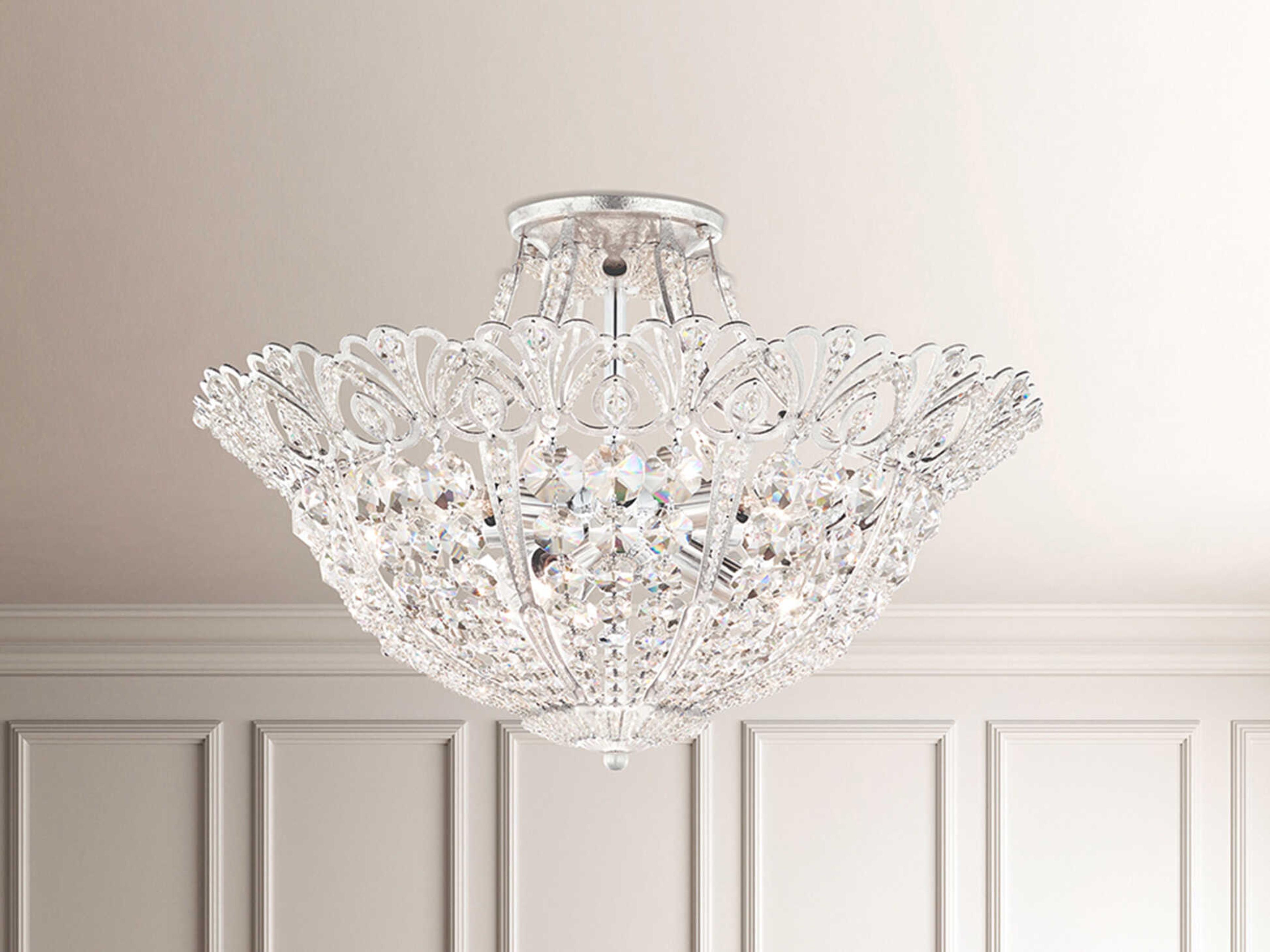 Schonbek Rivendell 9-Light Silver Crystal Bowl Semi Flush Mount