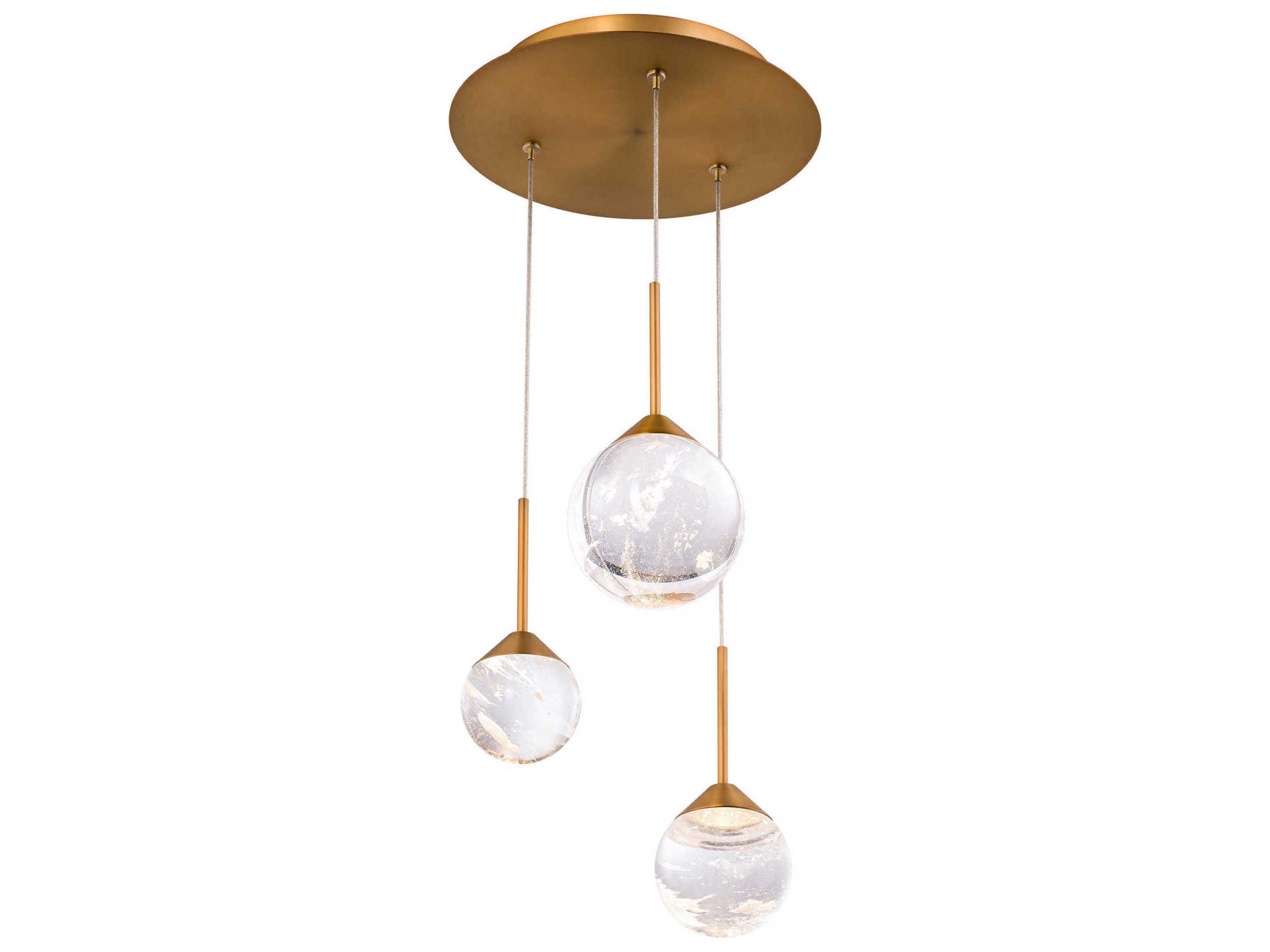 Quest 3-Light Aged Brass Globe Mini Pendant