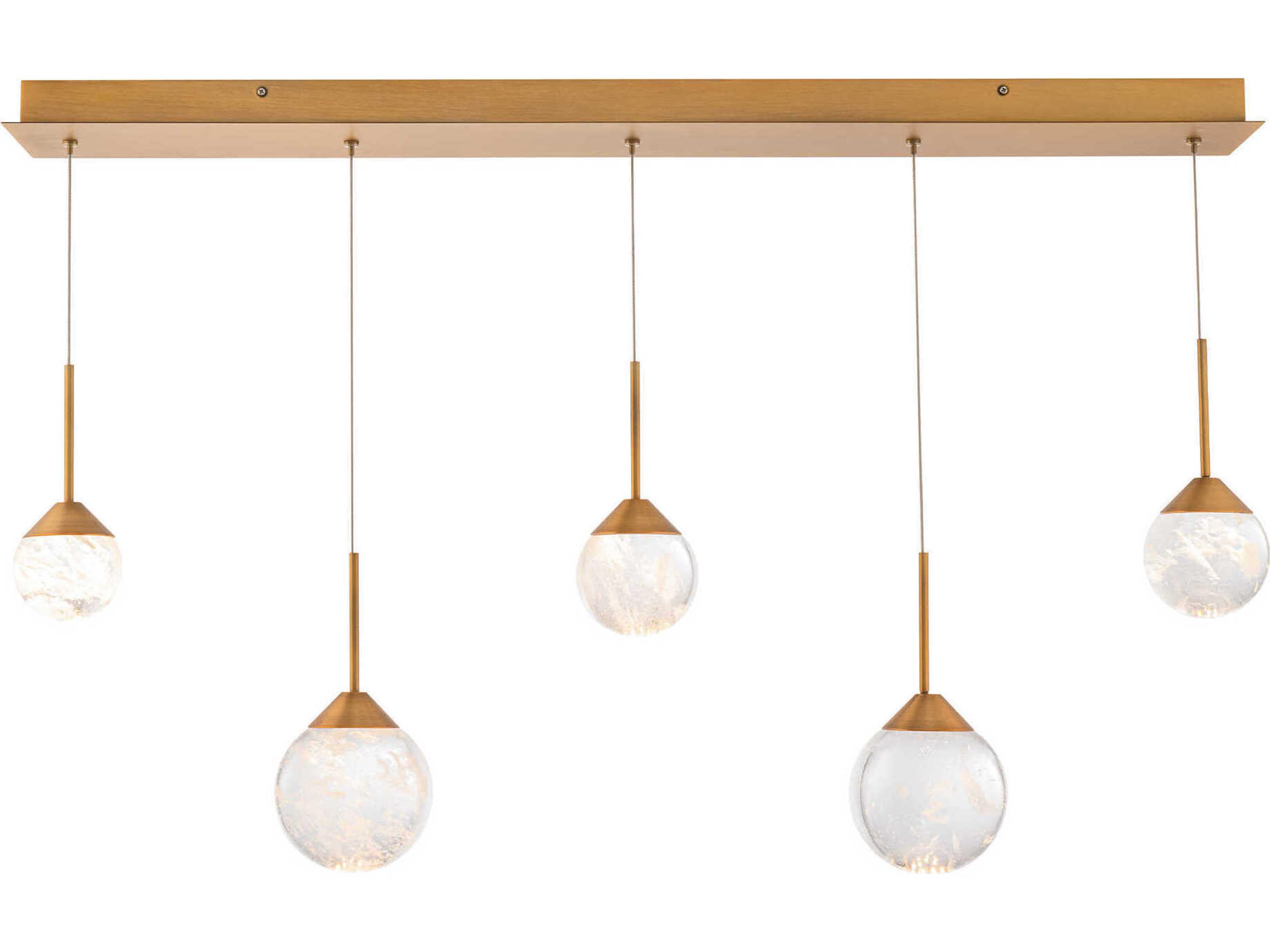 Quest 5-Light Aged Brass Globe Island Pendant