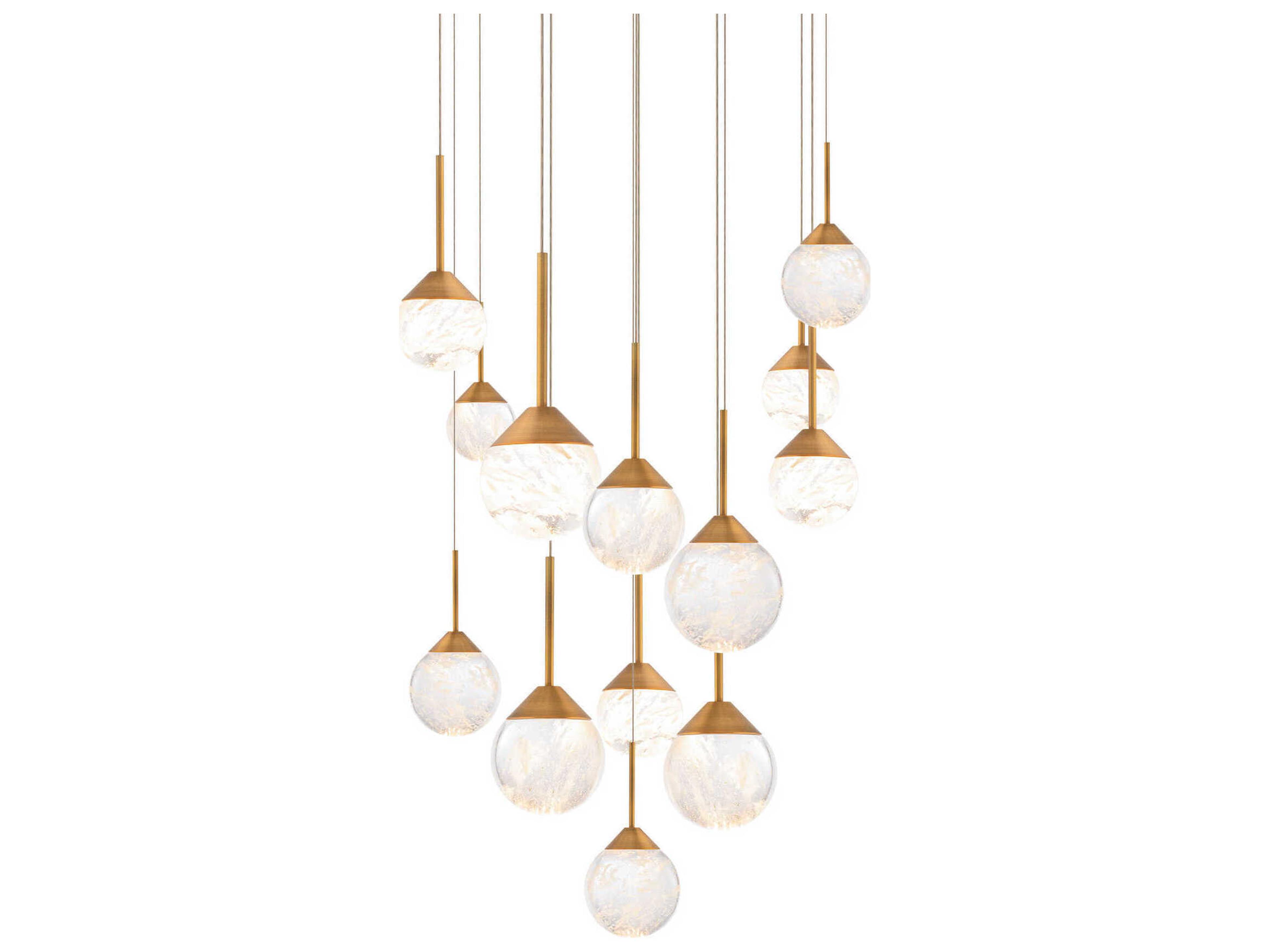 Quest 13-Light Aged Brass Globe Pendant