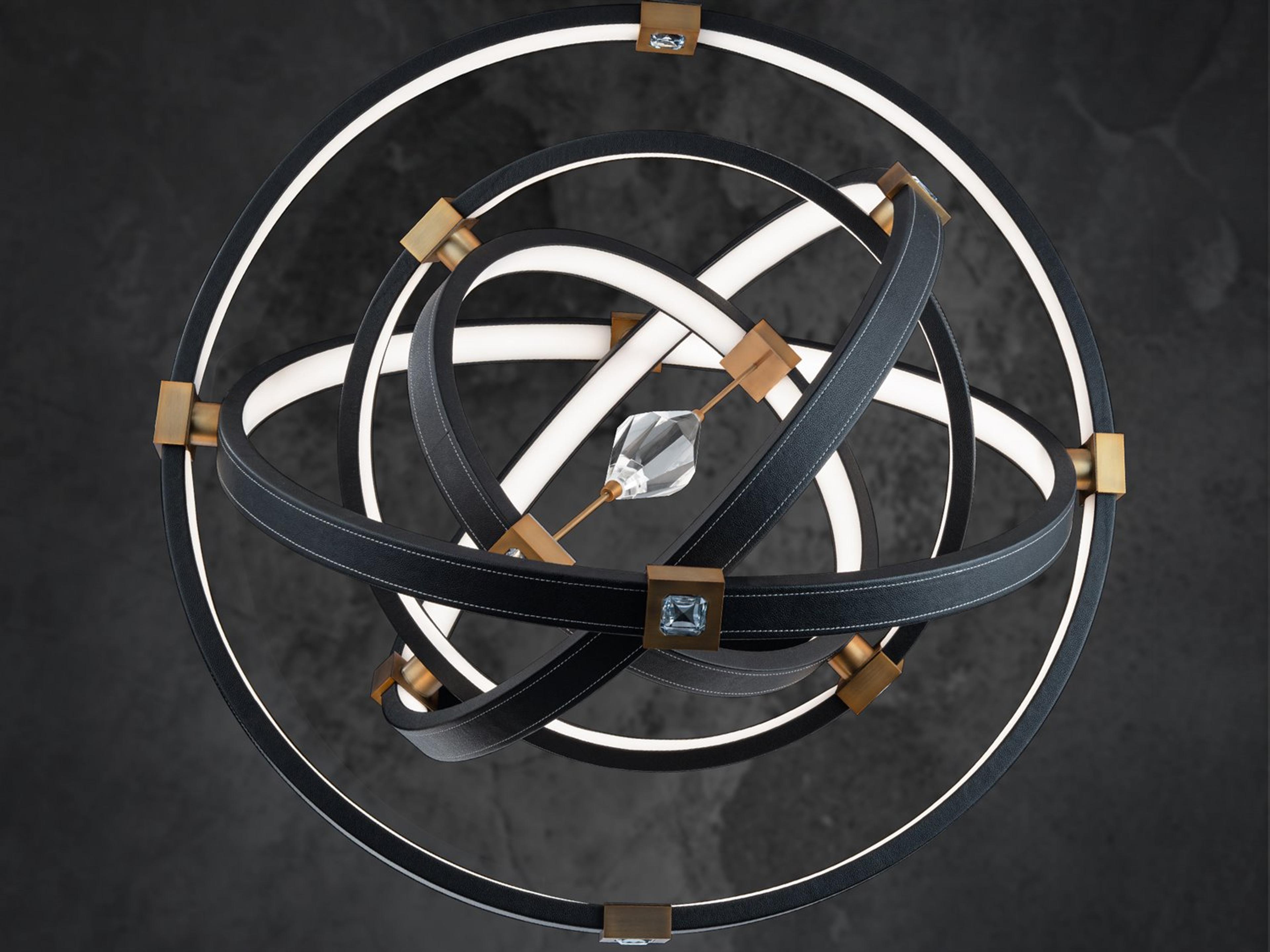 Schonbek Atomic 5-Light Black Aged Brass Geometric Round Pendant