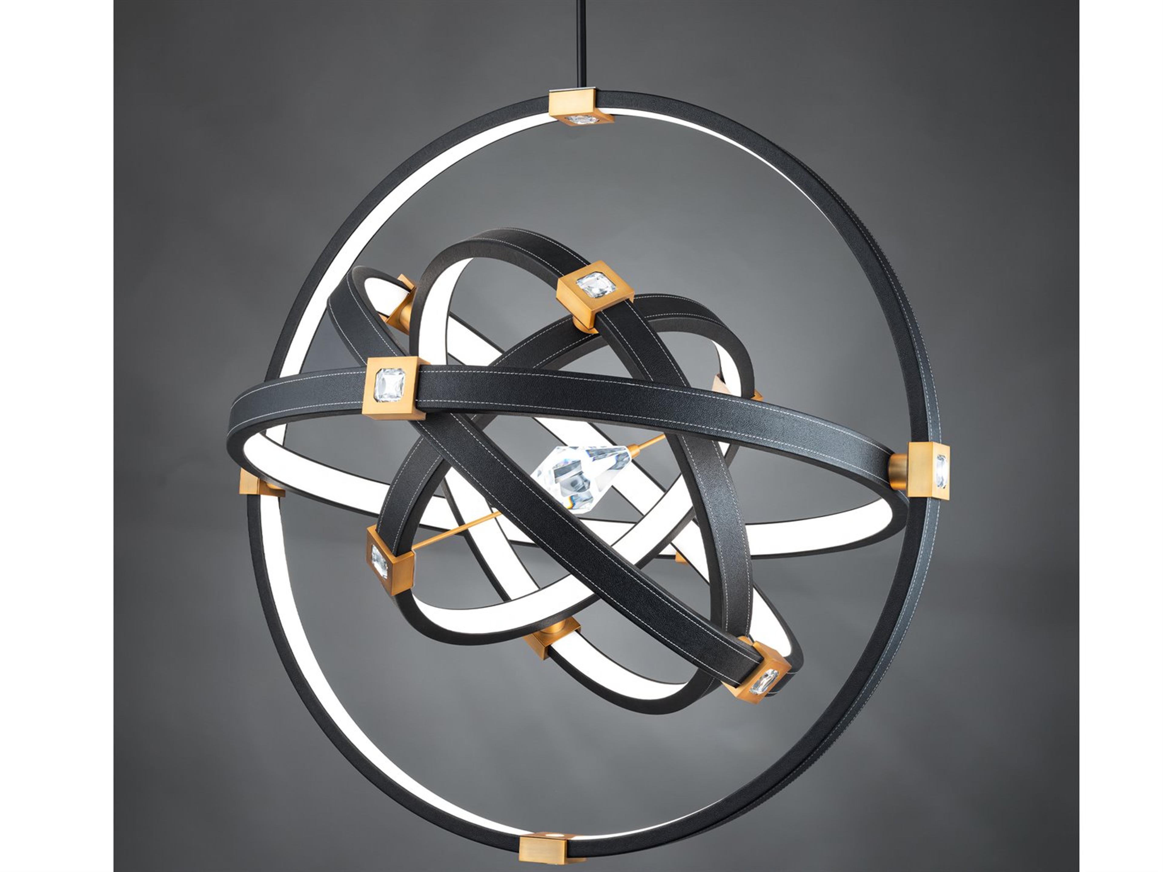 Schonbek Atomic 5-Light Black Aged Brass Geometric Round Pendant