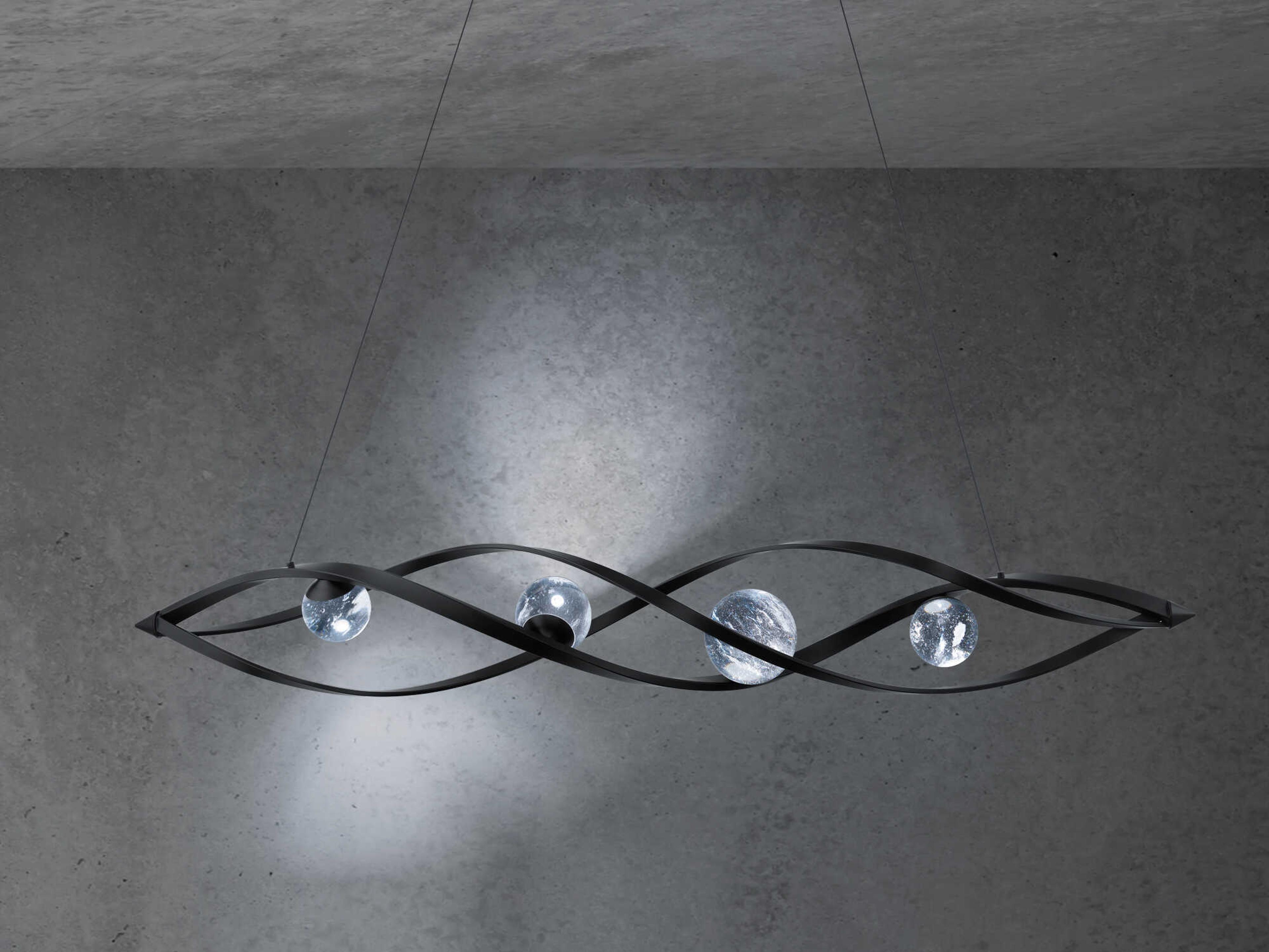 Schonbek Slipstream 4-Light Black Globe Geometric Island Pendant