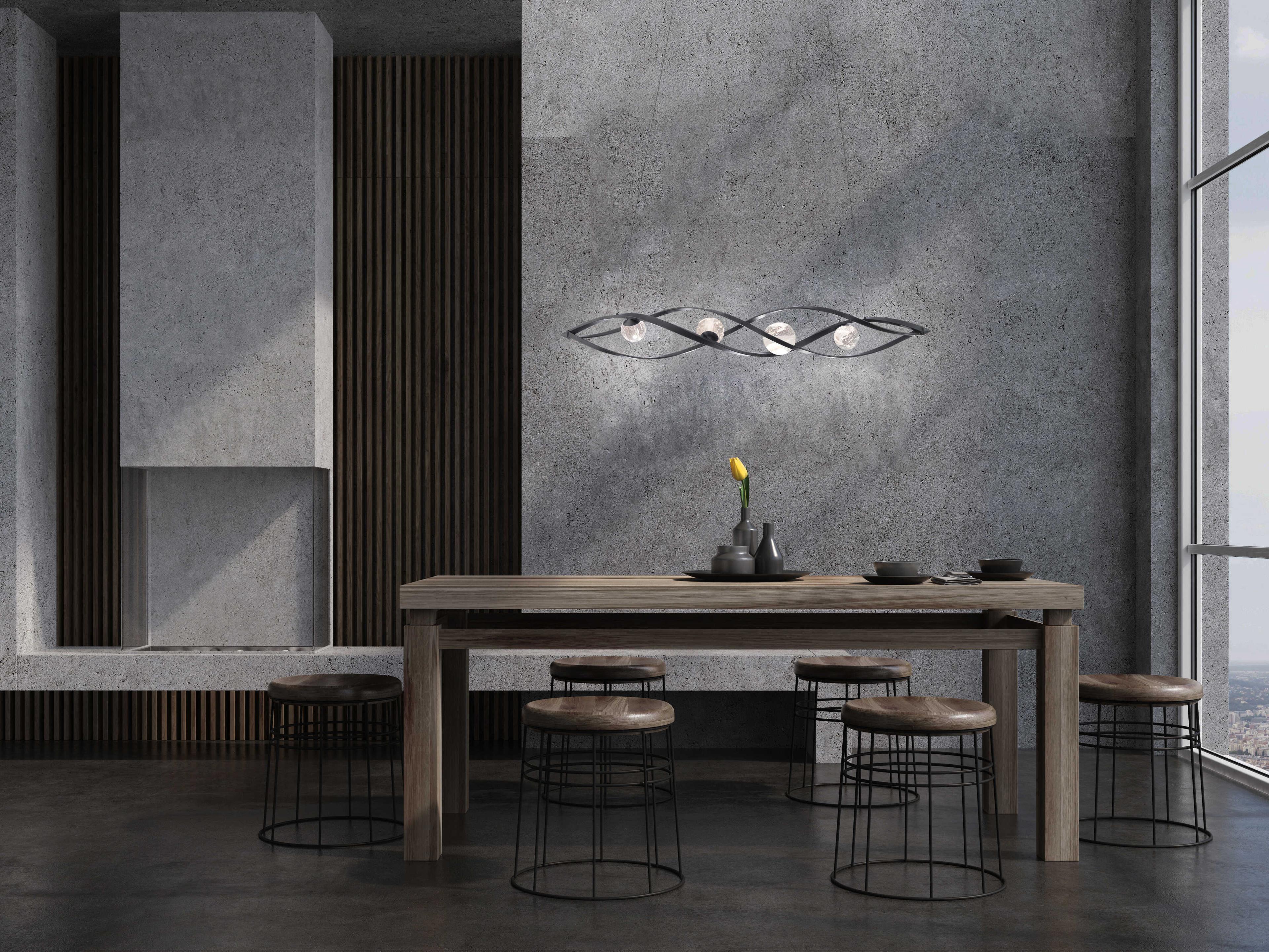 Schonbek Slipstream 4-Light Black Globe Geometric Island Pendant