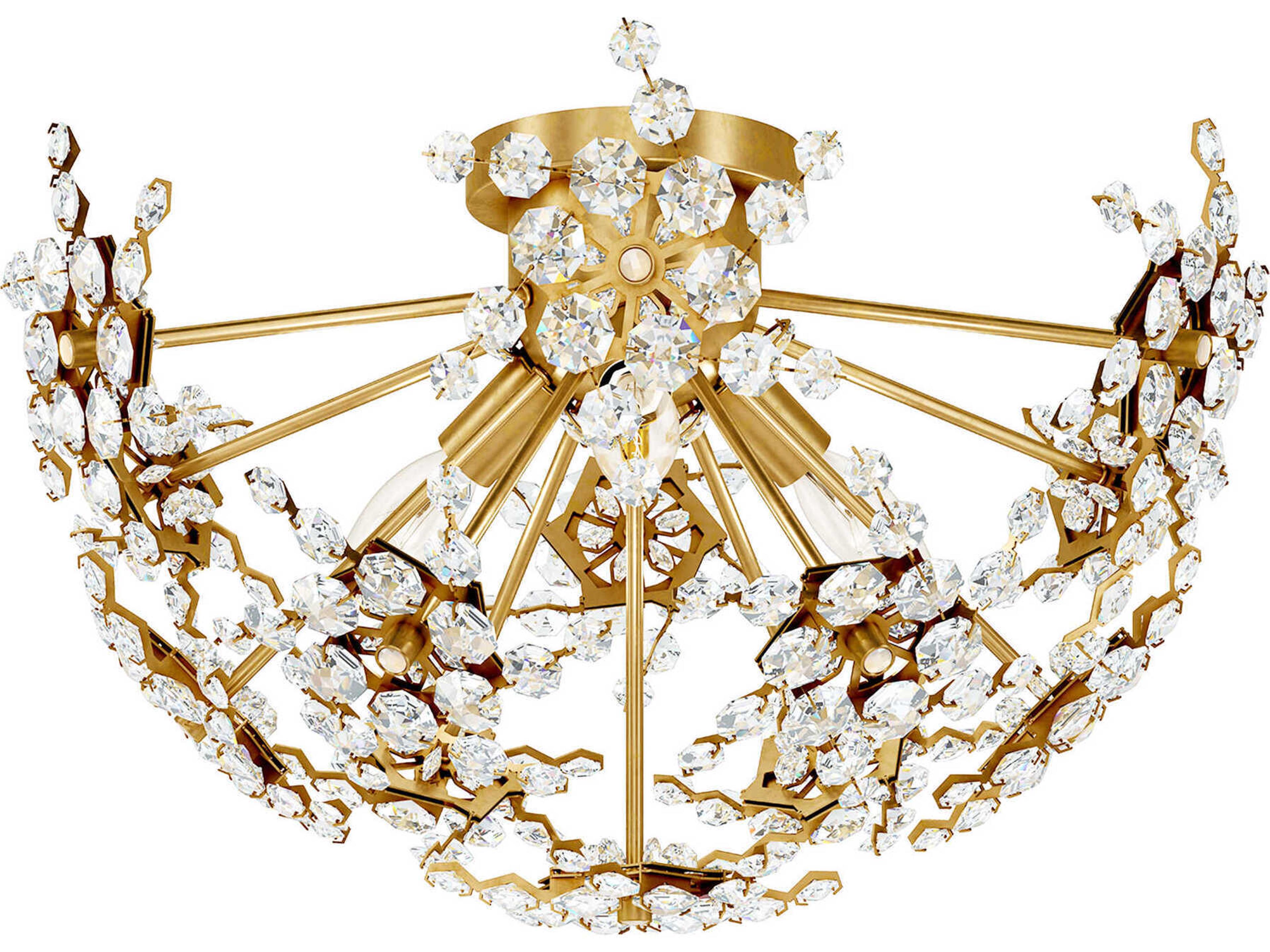 Esteracae 3-Light Gold Crystal Semi Flush Mount