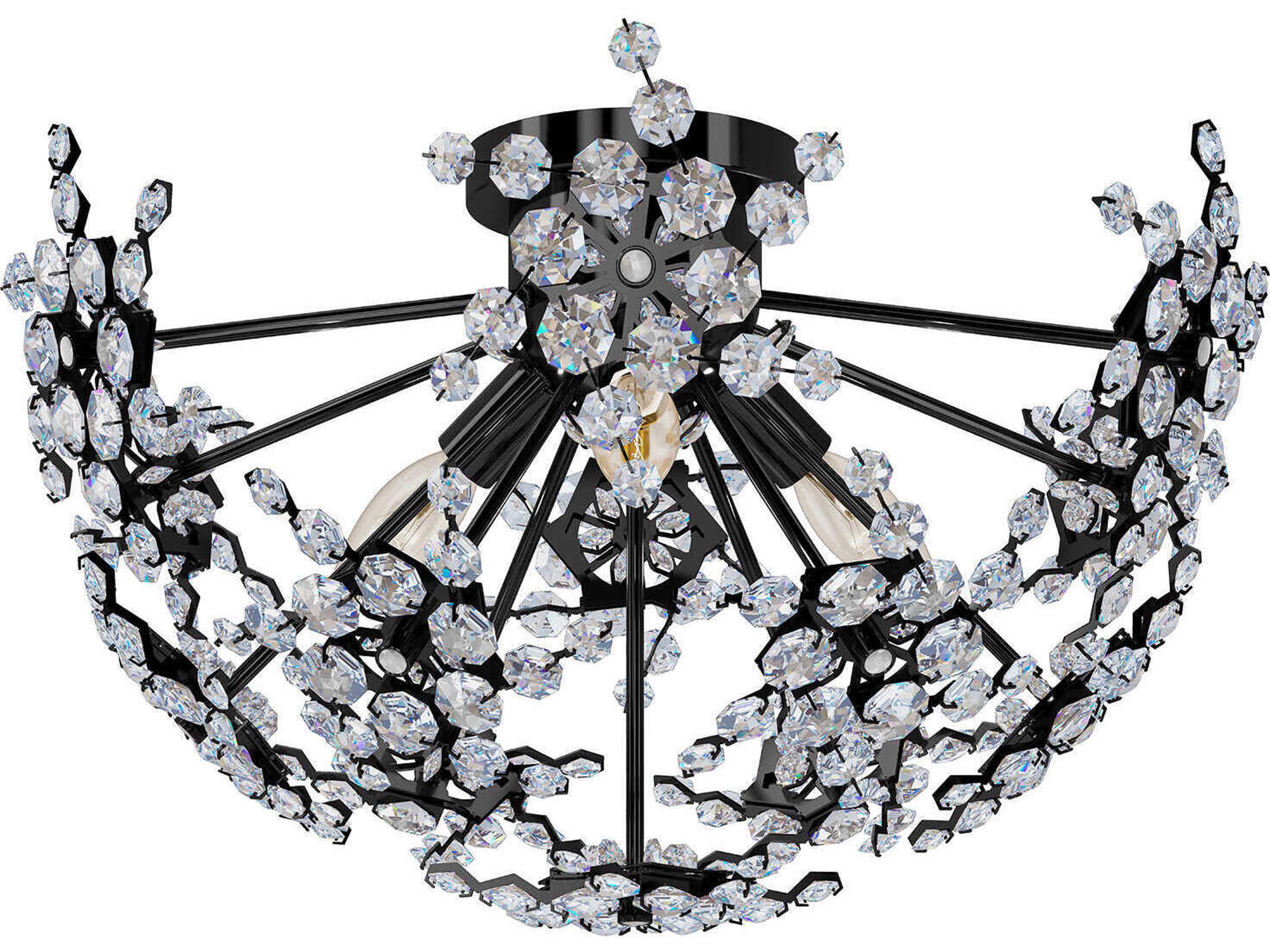Schonbek Esteracae 3-Light Gold Crystal Semi Flush Mount