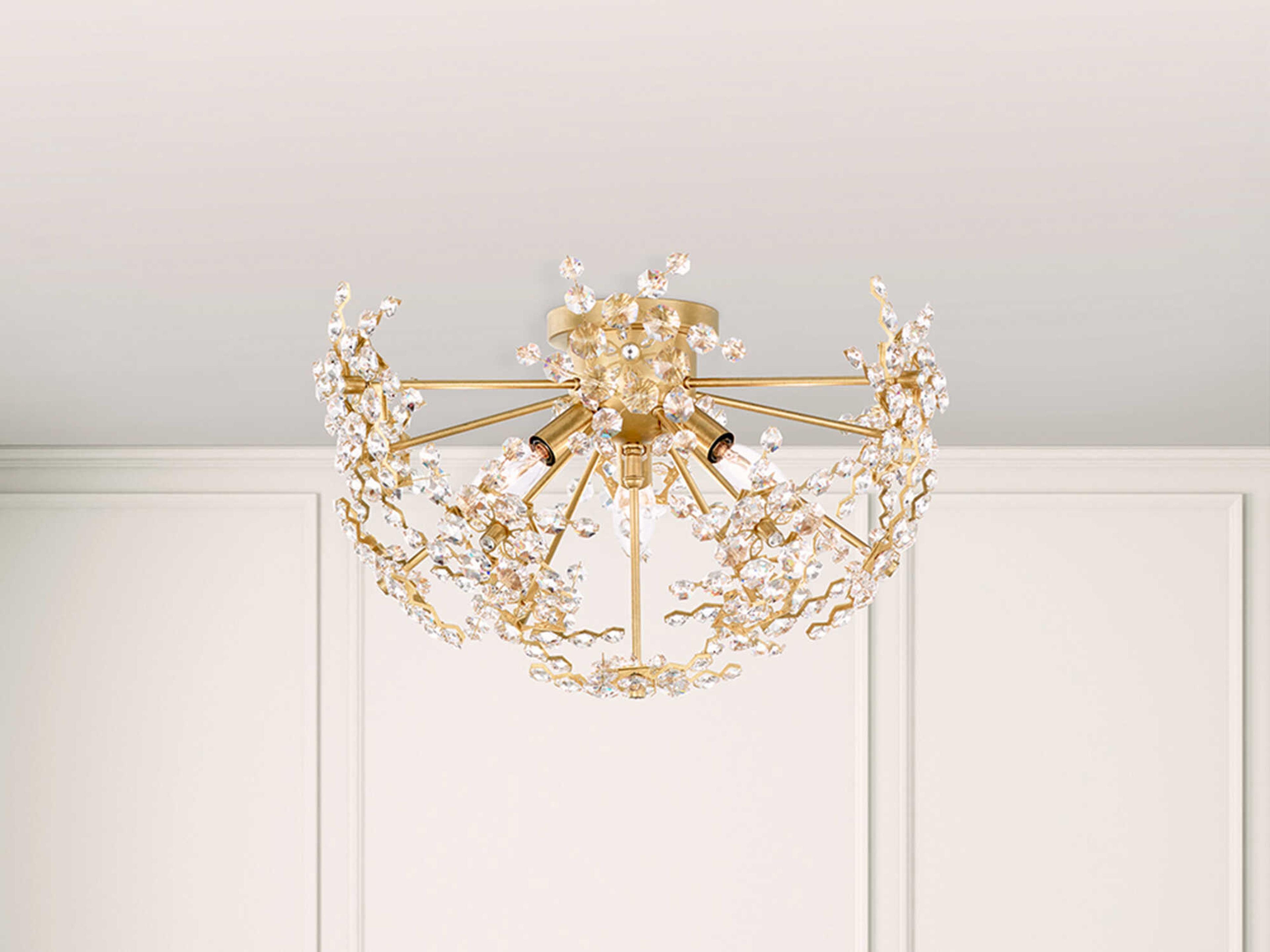 Schonbek Esteracae 3-Light Gold Crystal Semi Flush Mount
