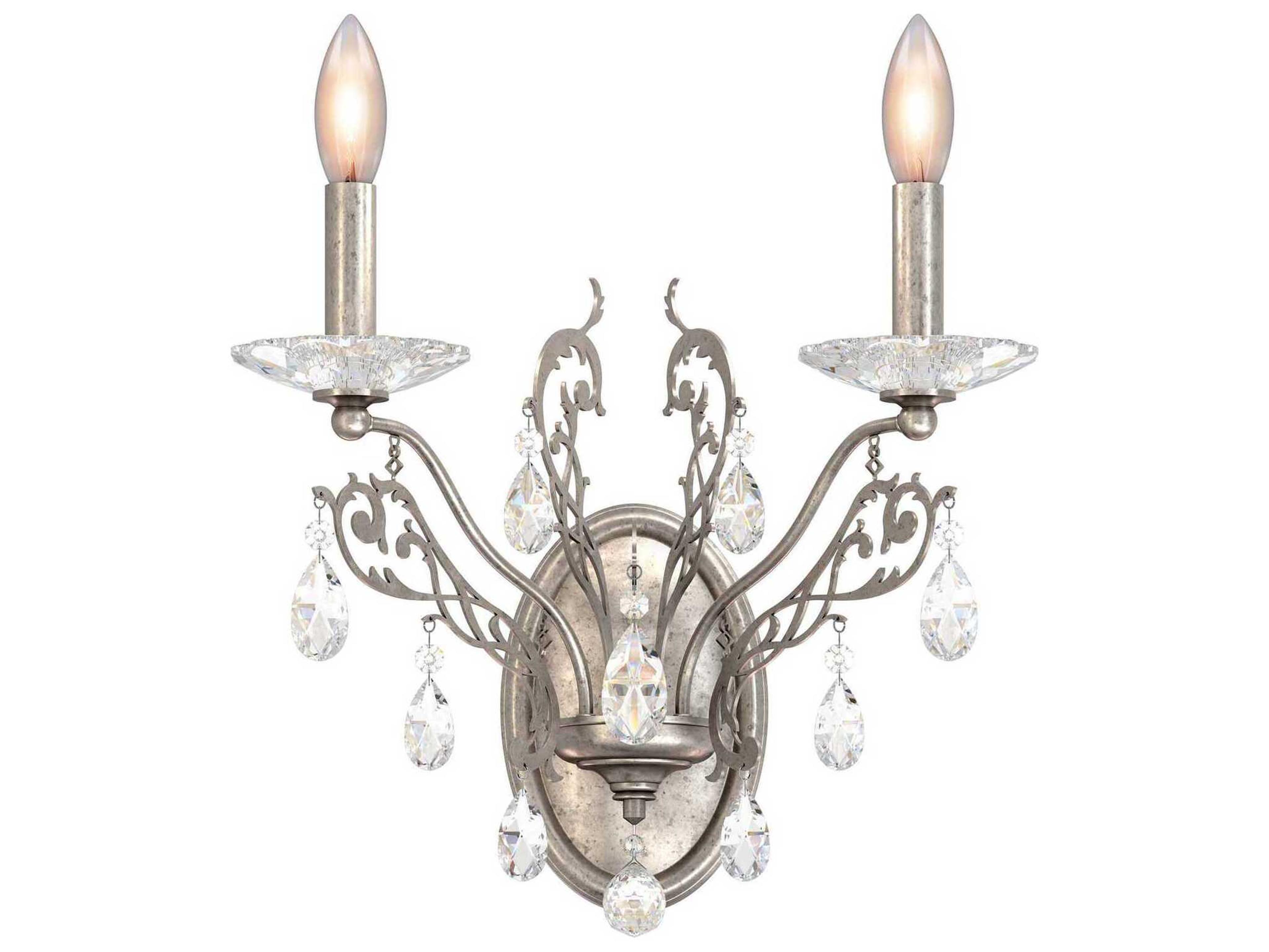 Filigrae 2-Light Silver Crystal Wall Sconce
