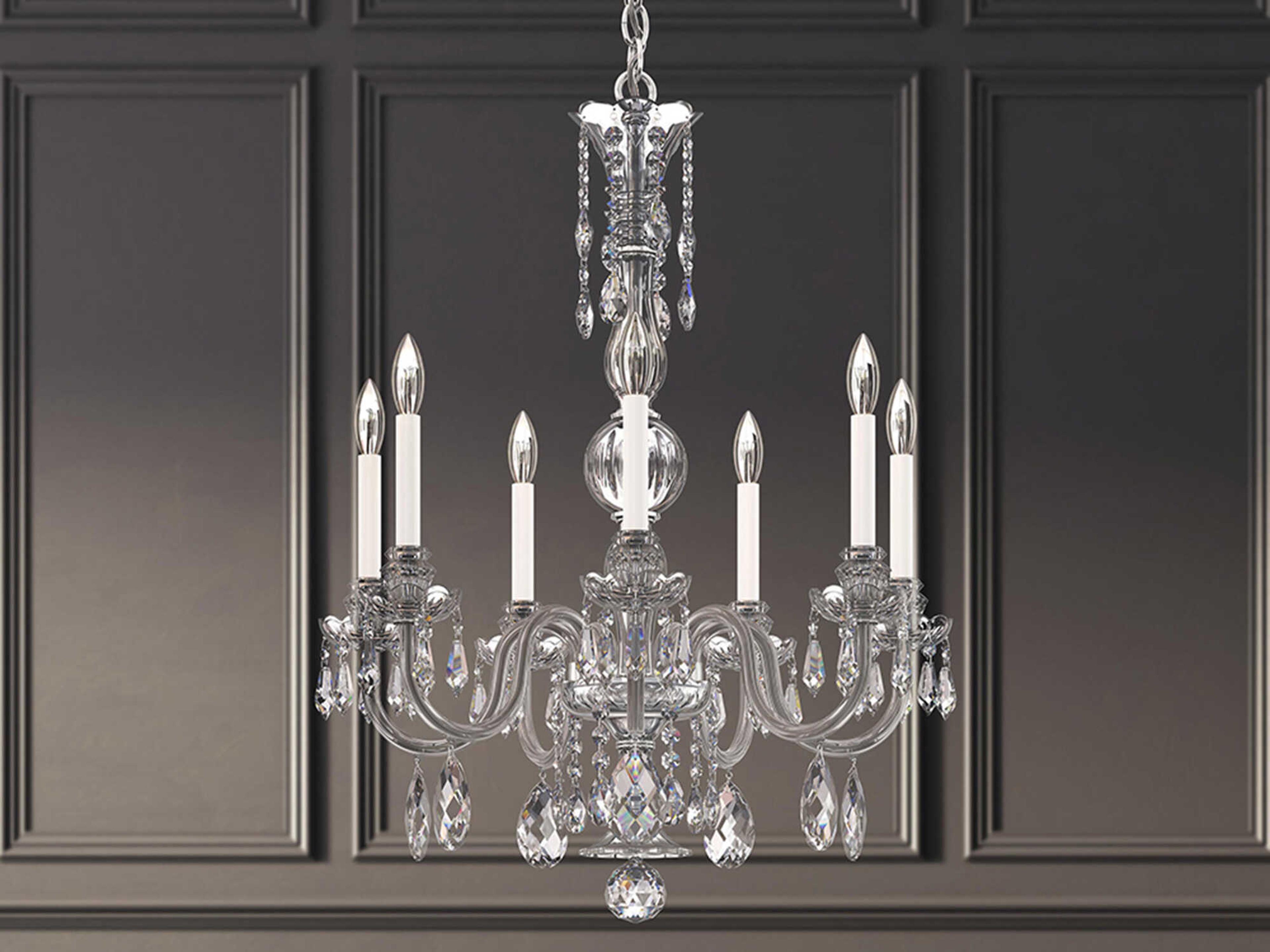 Schonbek Hamilton Nouveau 7-Light Silver Crystal Candelabra Chandelier