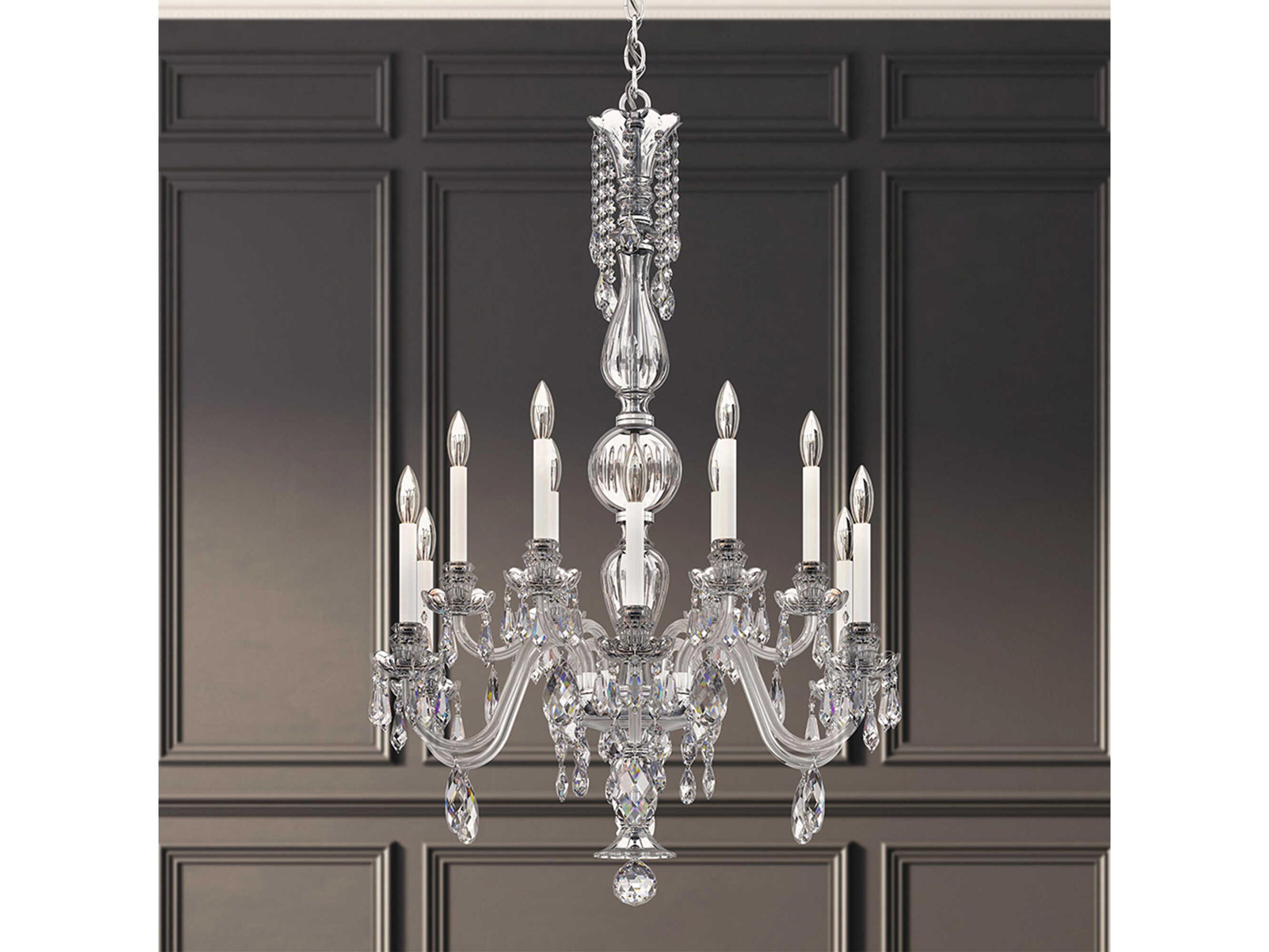 Schonbek Hamilton Nouveau 12-Light Silver Crystal Candelabra Chandelier