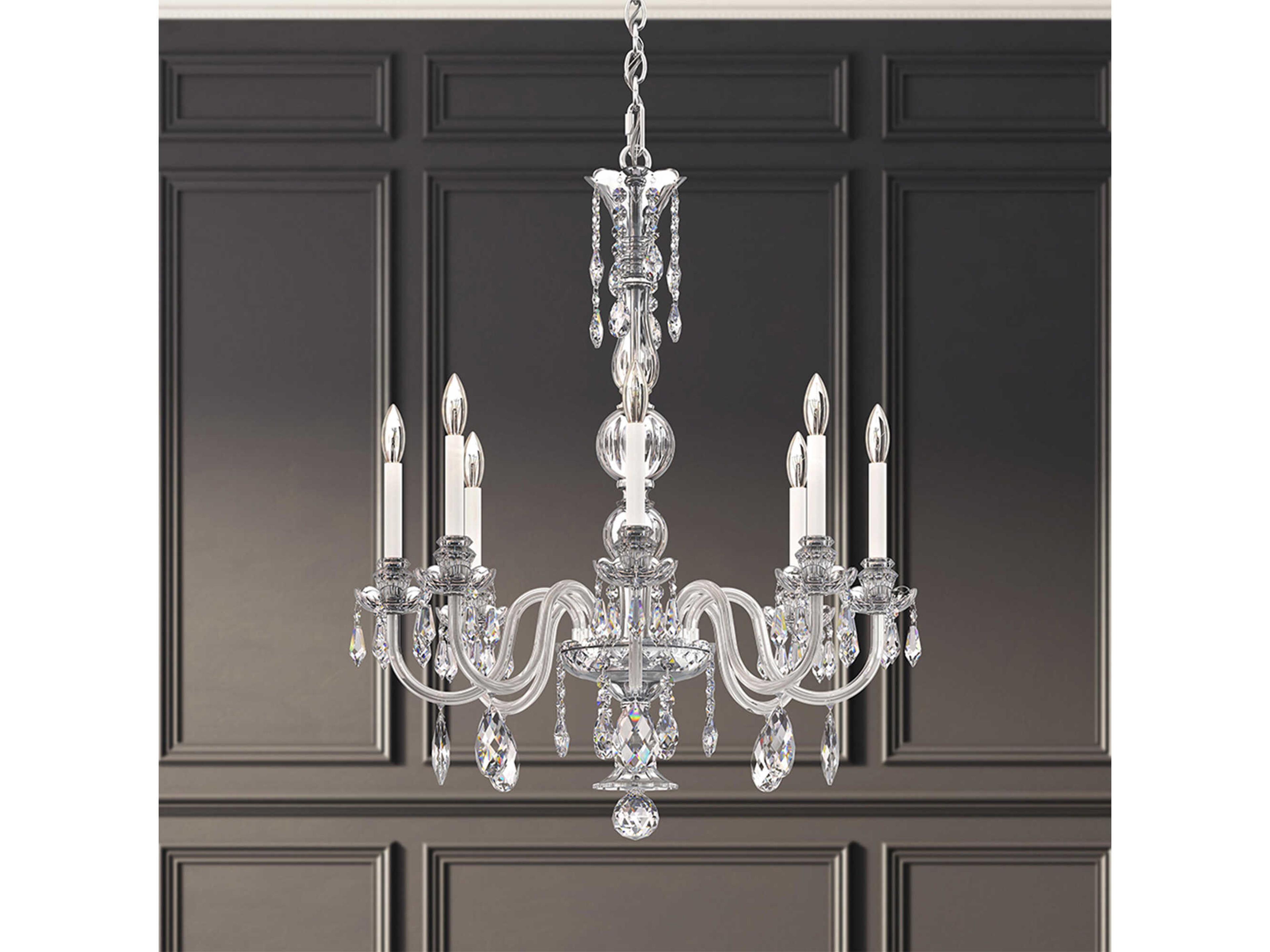 Schonbek Hamilton Nouveau 8-Light Silver Crystal Candelabra Chandelier