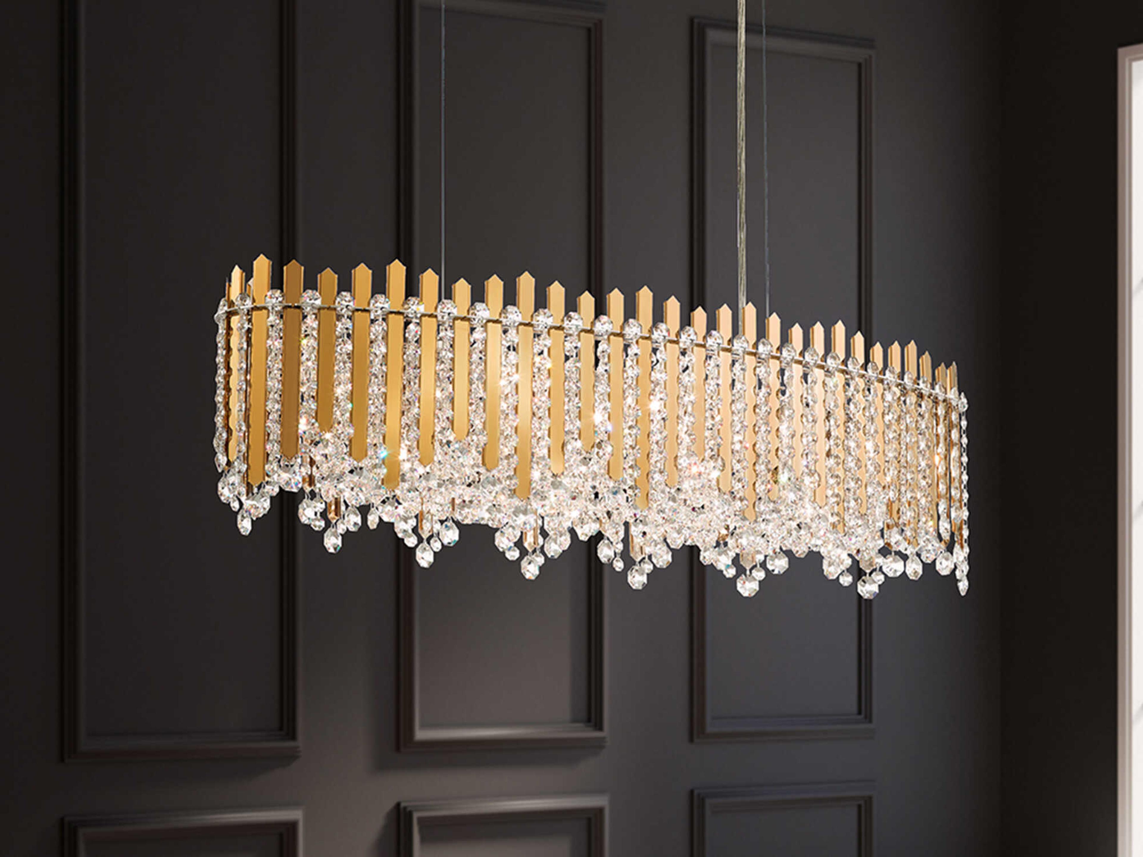 Schonbek Chatter 12-Light Gold Crystal Linear Island Pendant