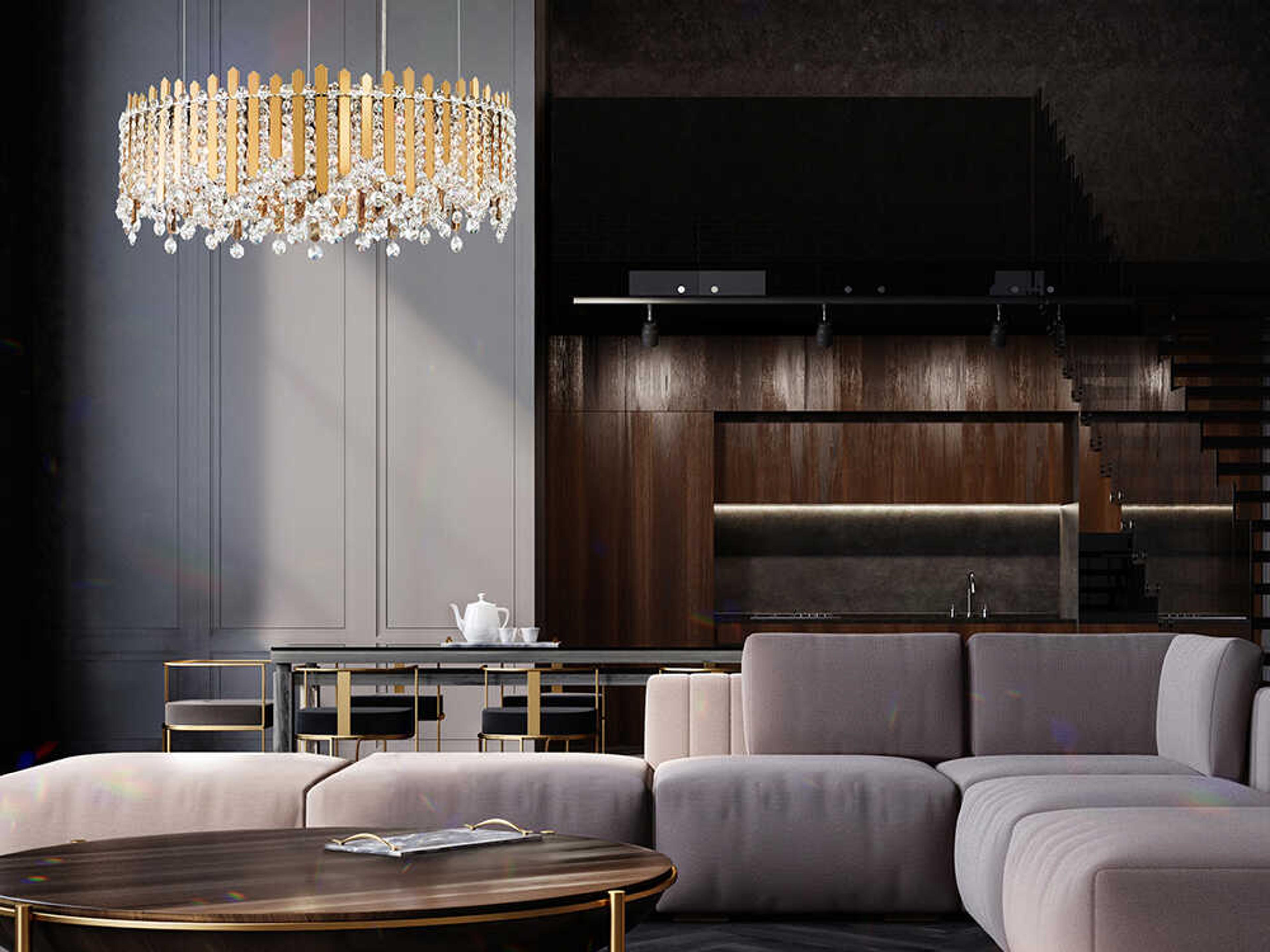 Schonbek Chatter 12-Light Gold Crystal Drum Pendant