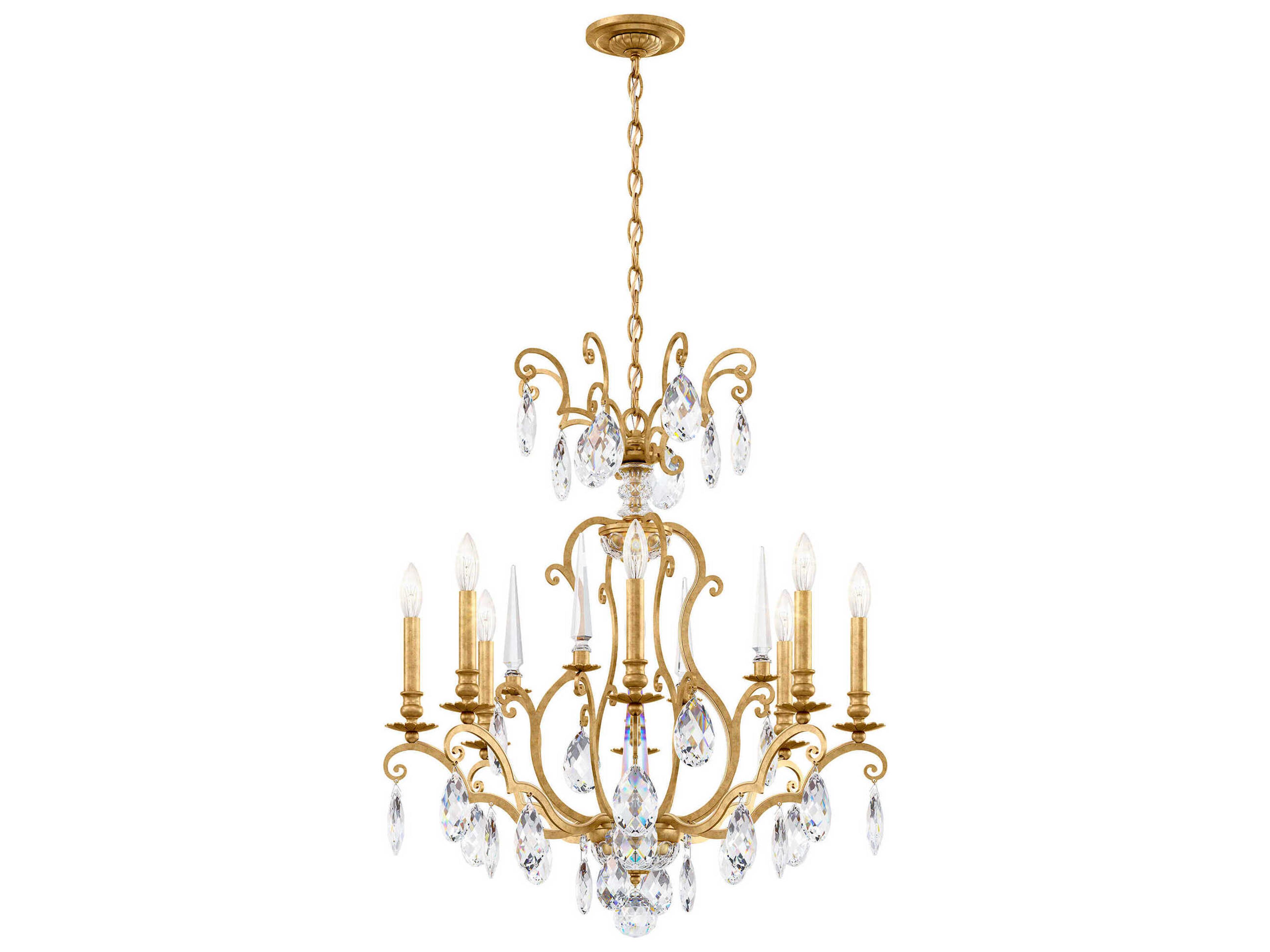 Renaissance Nouveau 8-Light Heirloom Gold Crystal Candelabra Chandelier