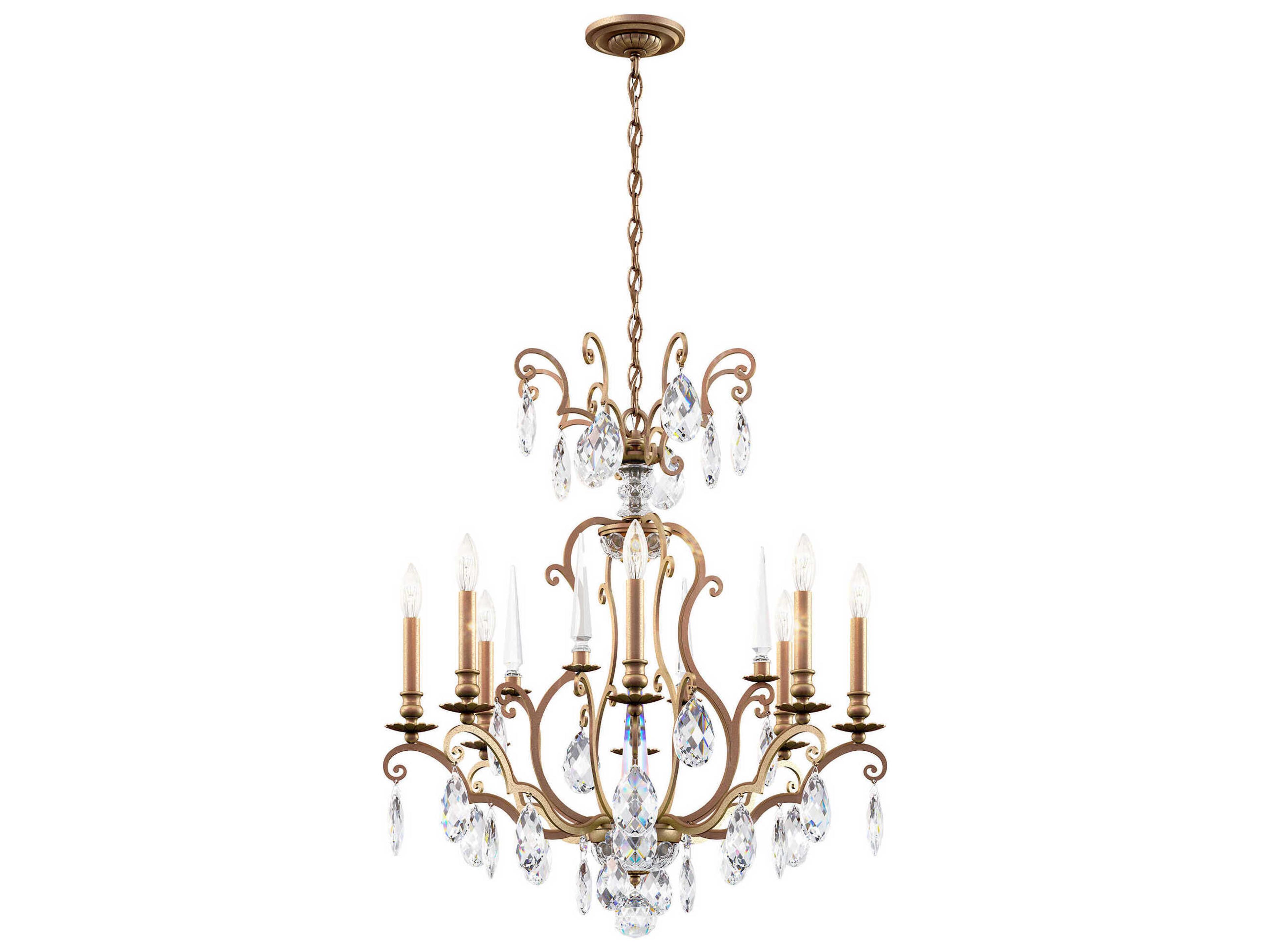 Renaissance Nouveau 8-Light Etruscan Gold Crystal Candelabra Chandelier
