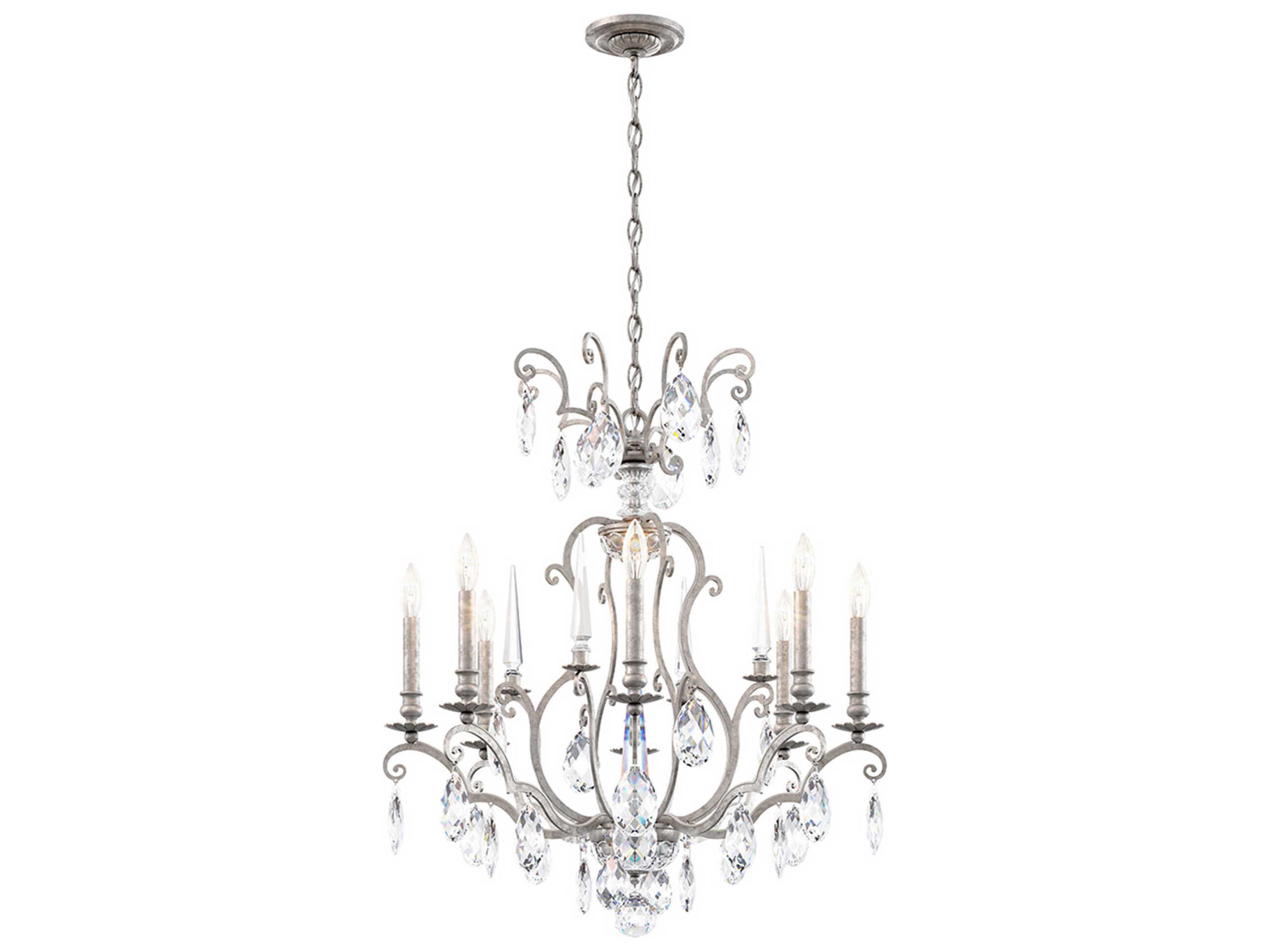 Renaissance Nouveau 8-Light Antique Silver Crystal Candelabra Chandelier
