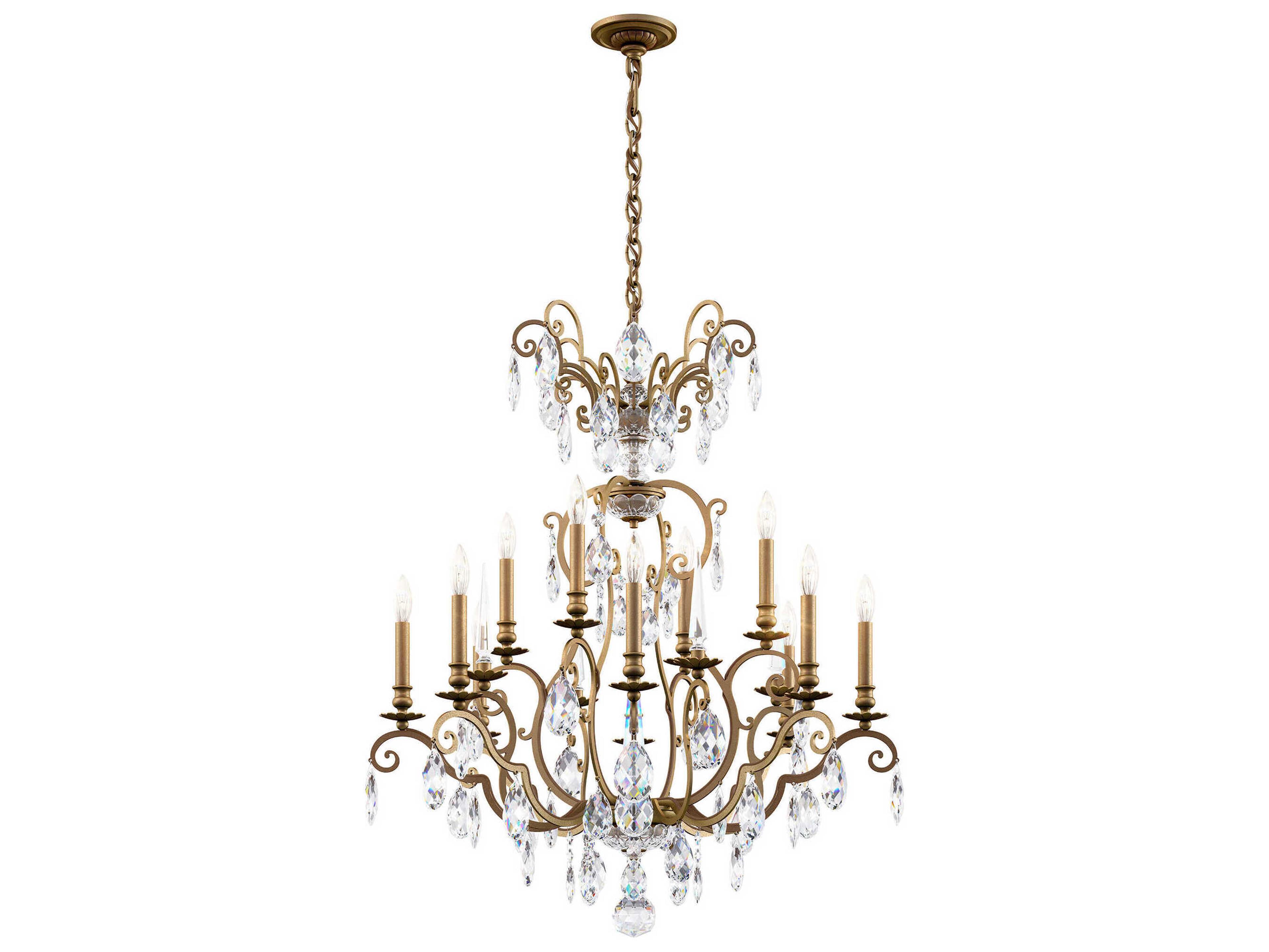 Renaissance Nouveau 12 8-Light Etruscan Gold Crystal Candelabra Chandelier