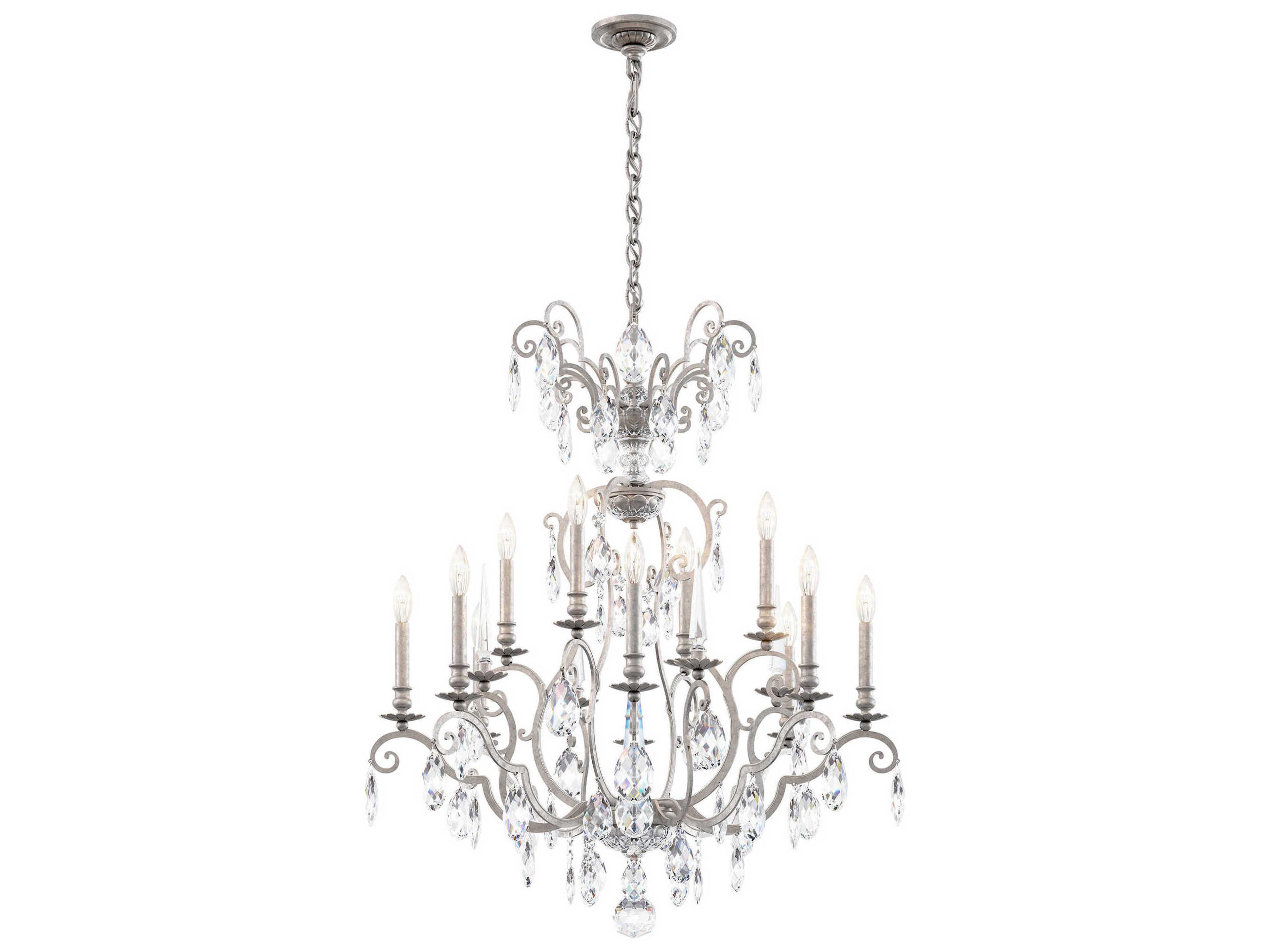 Renaissance Nouveau 12 8-Light Antique Silver Crystal Candelabra Chandelier