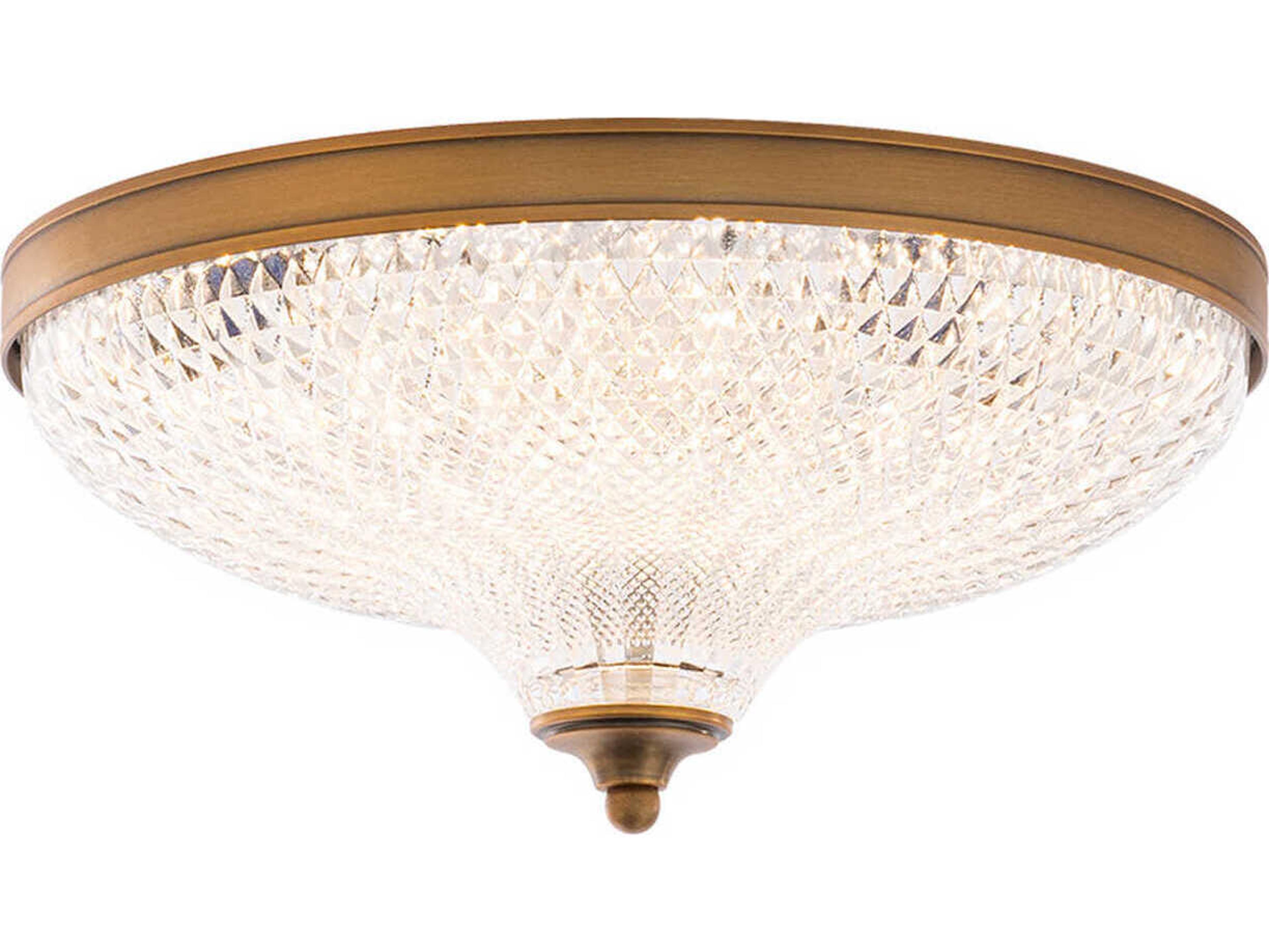 Roma 1-Light Aged Brass Crystal Glass Bowl Flush Mount