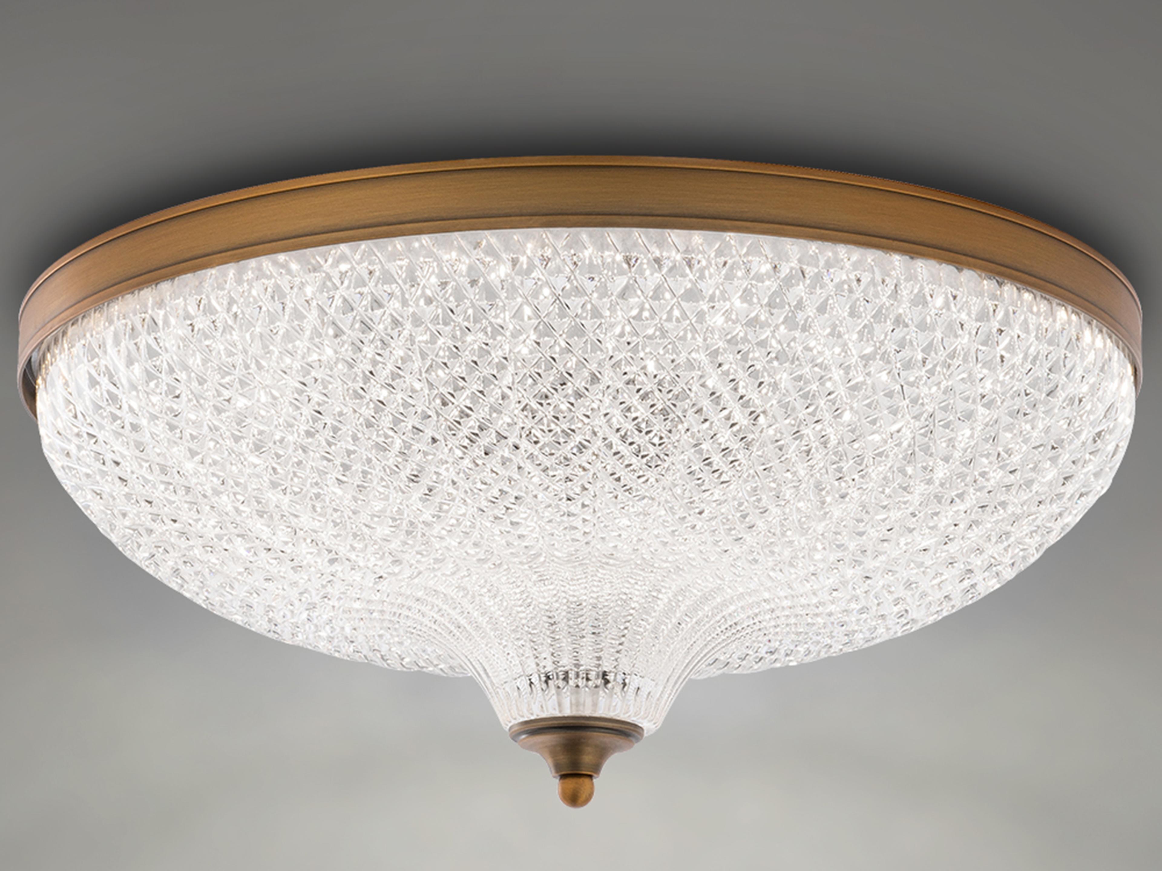 Roma 1-Light Aged Brass Crystal Glass Bowl Flush Mount